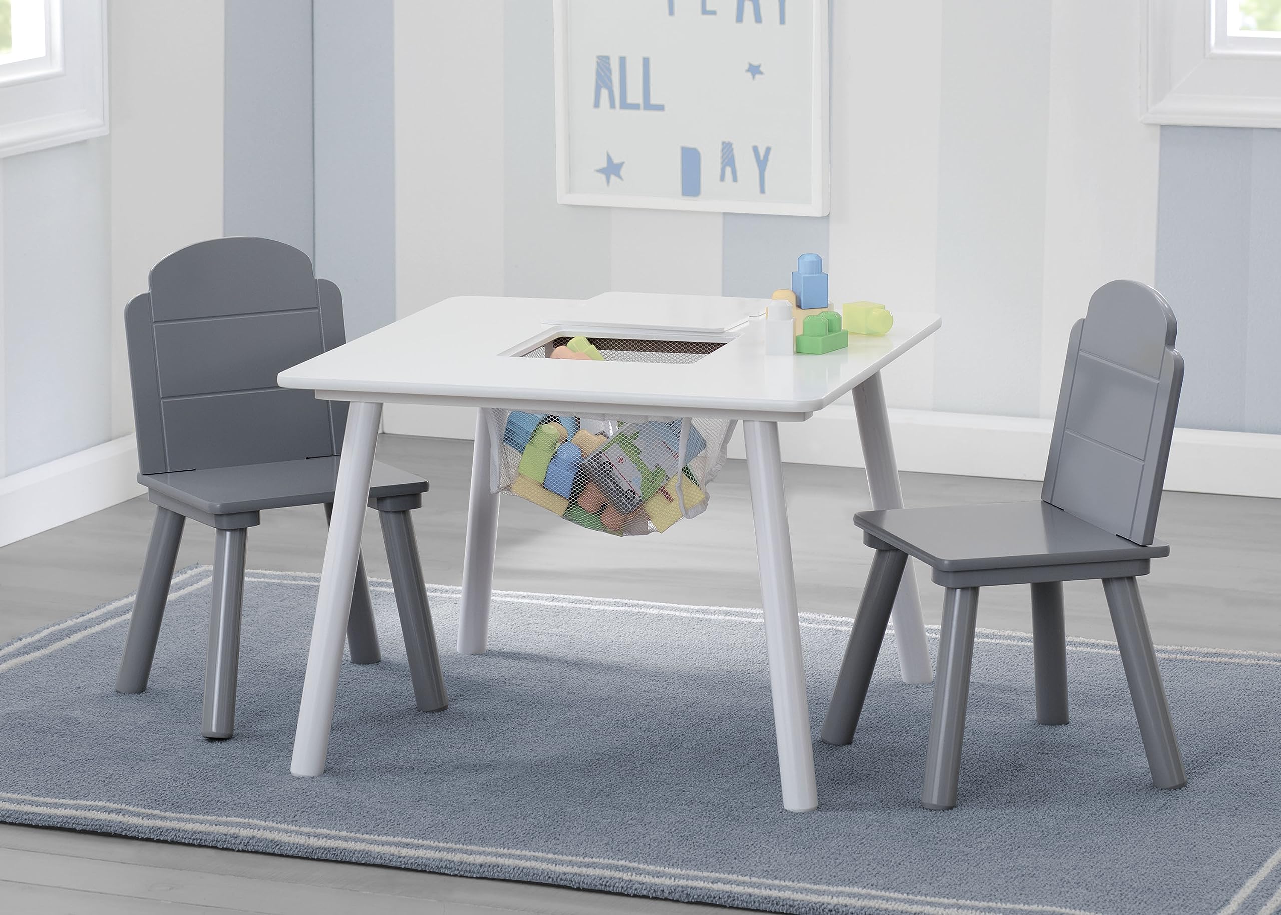 Finn Table and Chair Set with Storage, White/Grey