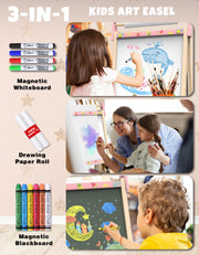 Joyooss Art Easel for Kids Easel for Toddlers,Adjustable Standing Wooden Easels Kids Whiteboard & Chalk Board Kids Dry Erase Board,Art Easel for Kids Easel for Toddlers 2-4 Years