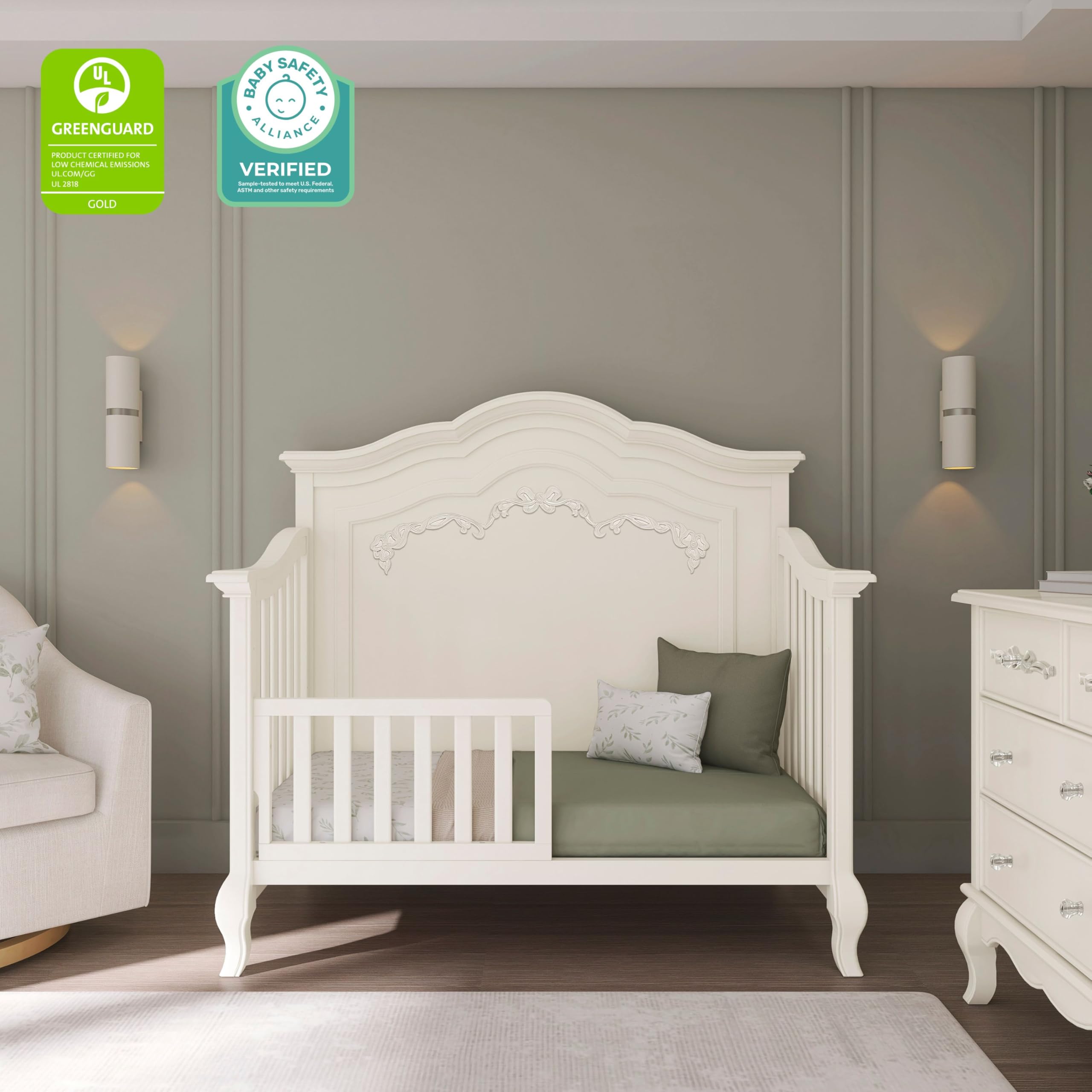5-in-1 Convertible Baby Crib Ivory Lace