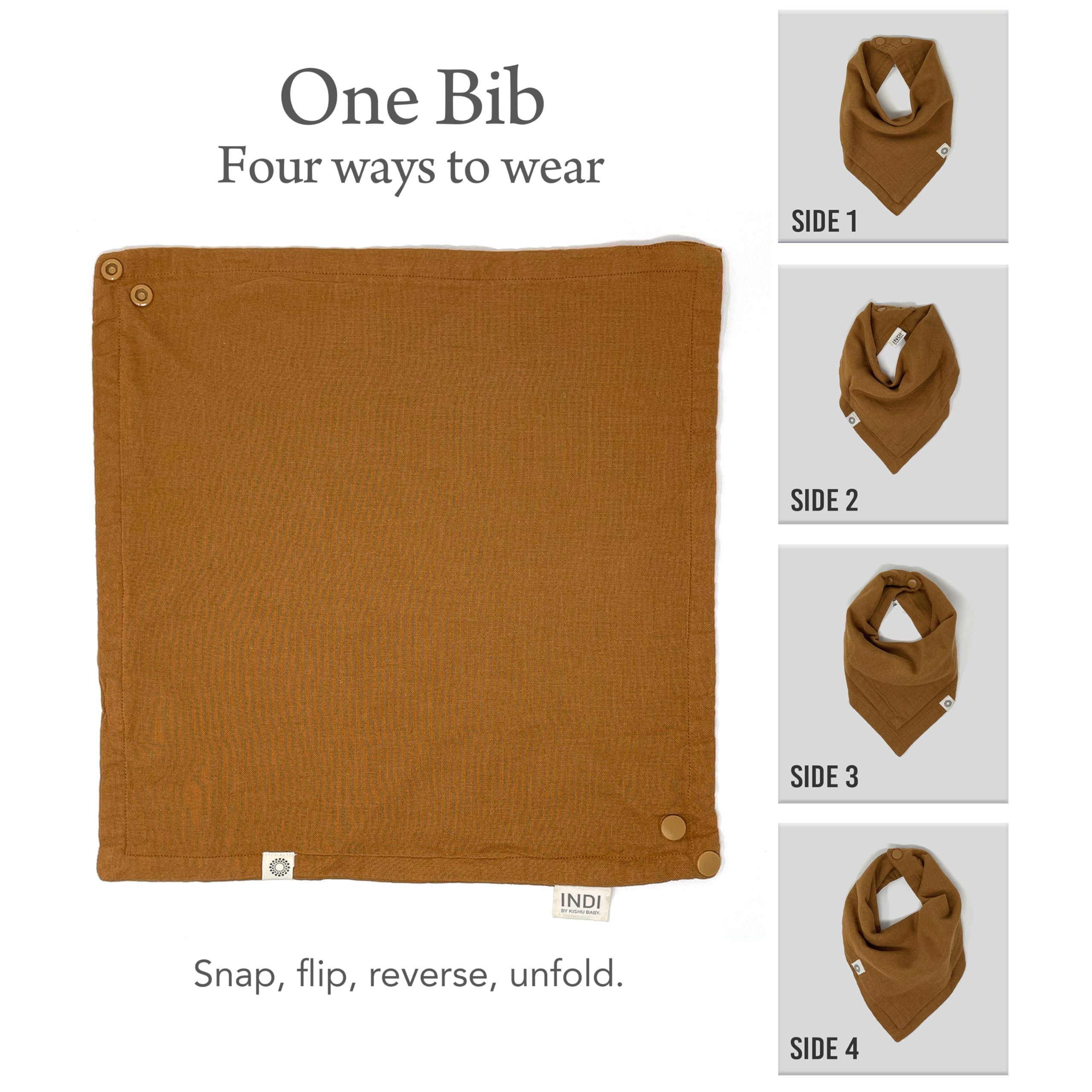 Kishu Baby Indi Organic Muslin Baby Bandana Bibs – Fairtrade, Soft 4-Way Reversible Drool Bibs for Boys & Girls – Absorbent, Unisex (Set of 5)