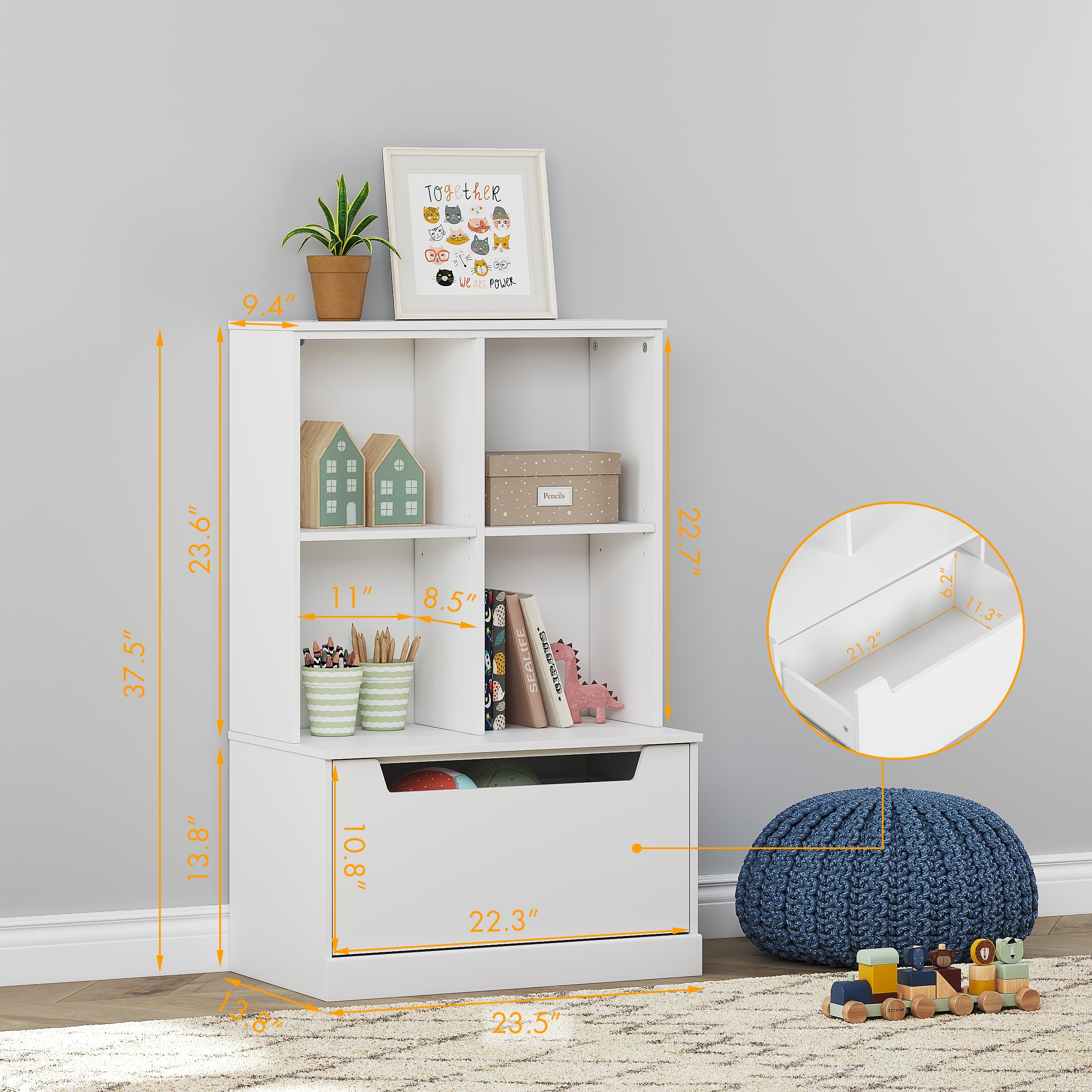Kids Bookshelf and Toy Storage Organizer