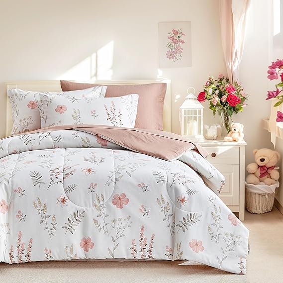 6pcs Cotton Comforter Sheet Set for Girls, Twin Size Bed in a Bag
