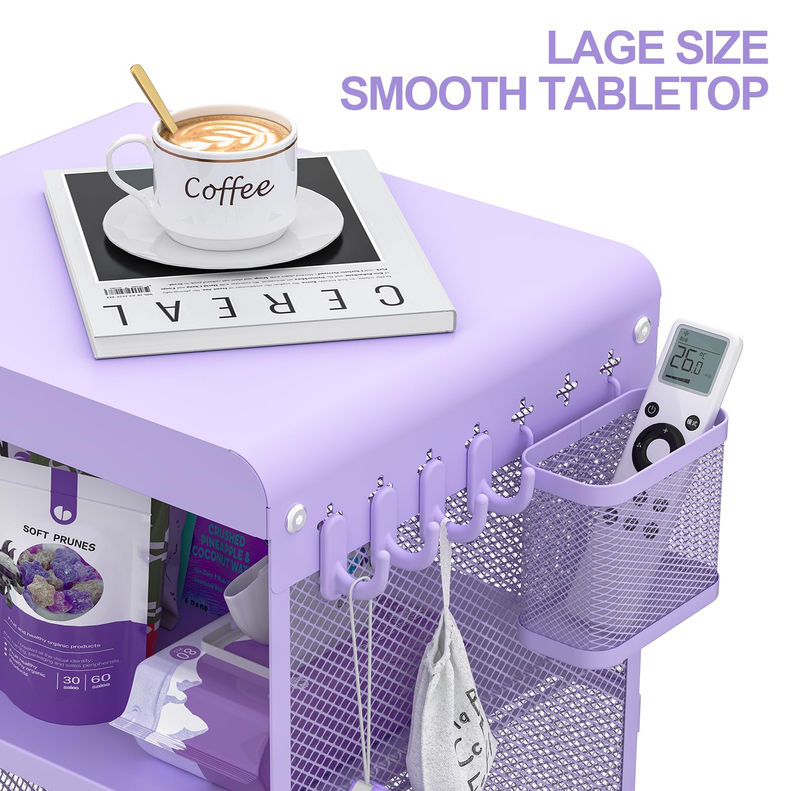 Purple Kids Nightstand with Storage Shelves