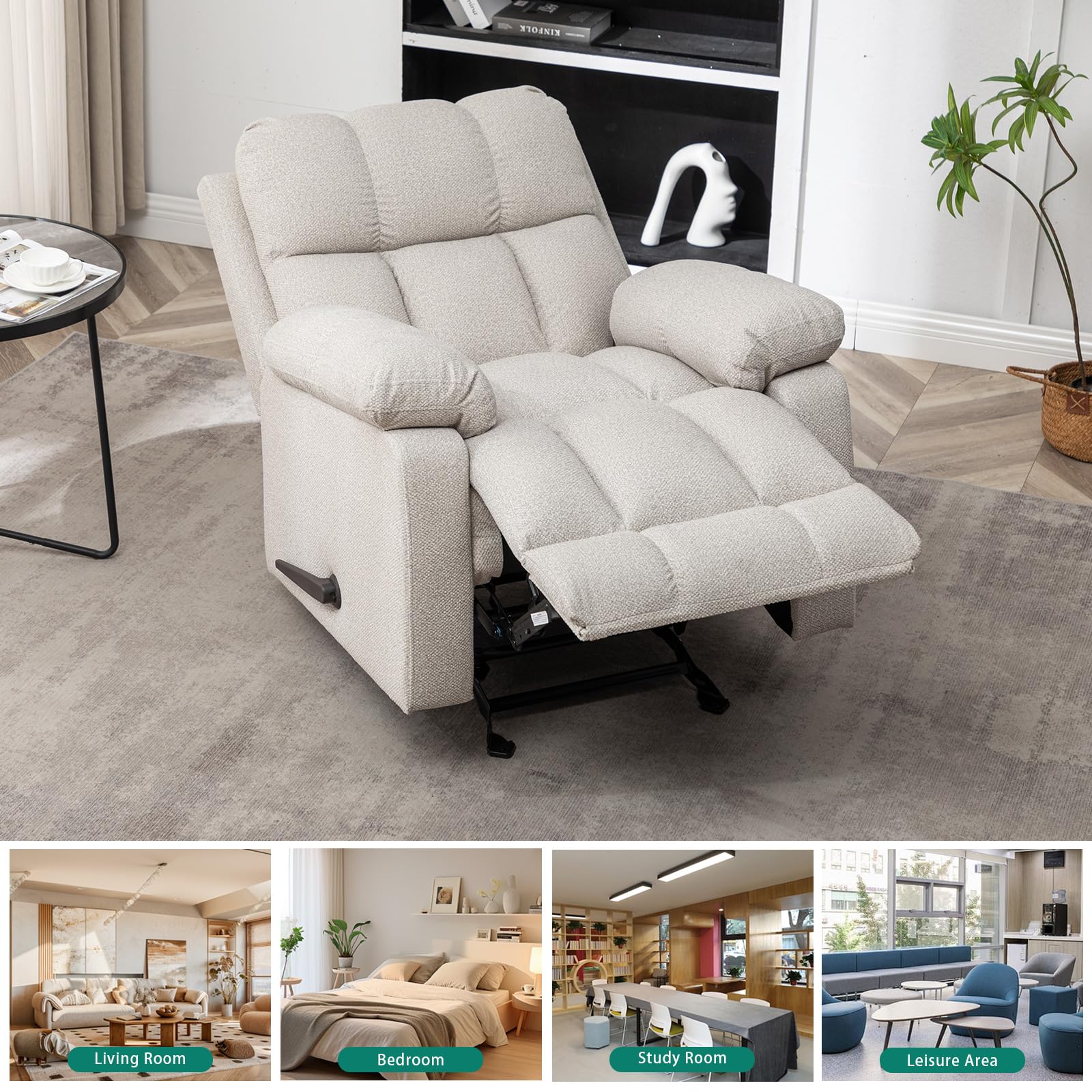 Rocker Recliner Chair for Adults with Manual Footrest