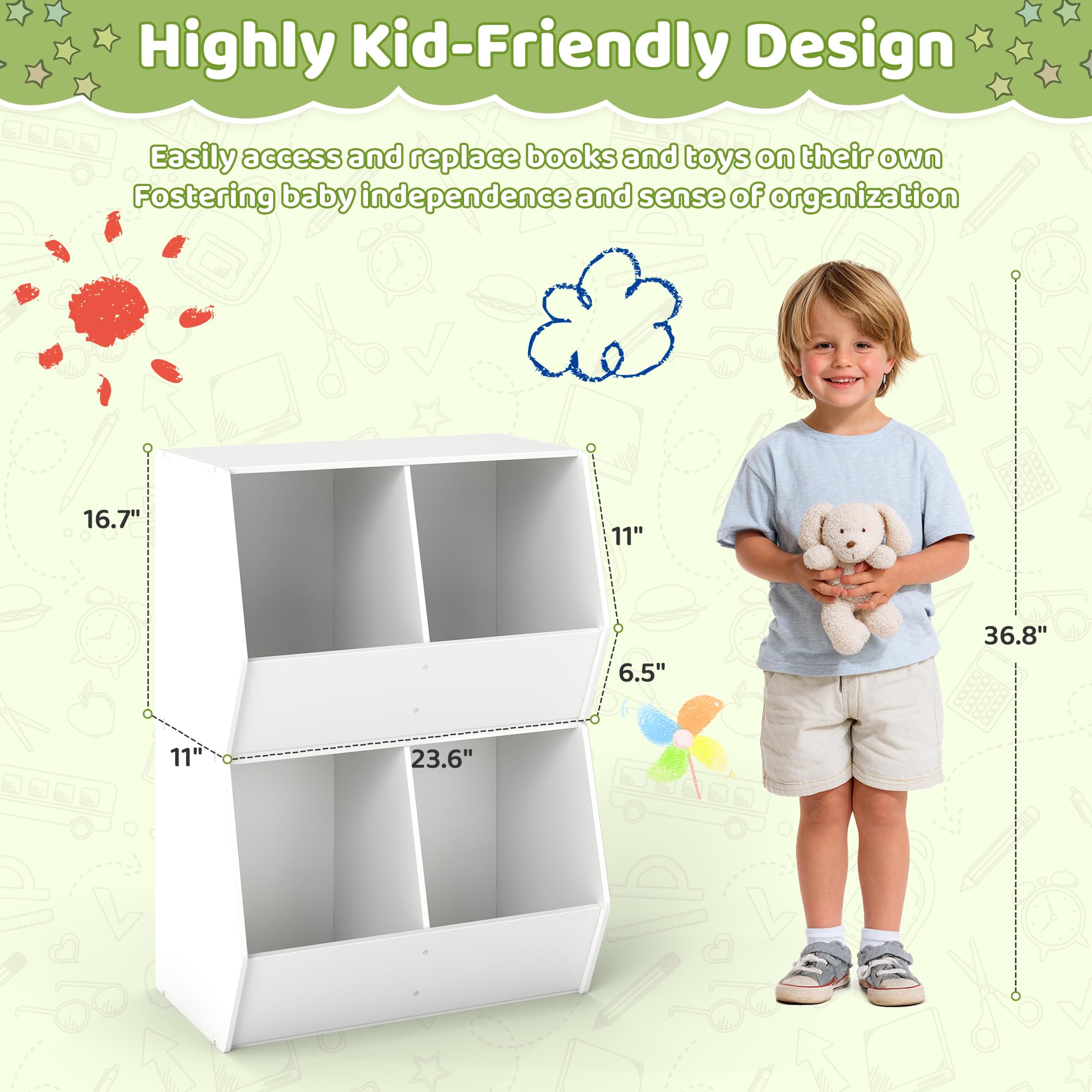Stackable Toy Storage Organizer Cabinet for Kids