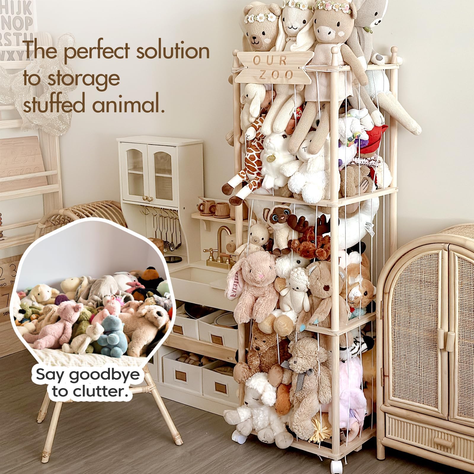 Wooden Stuffed Animal Storage Organizer 54 Inch