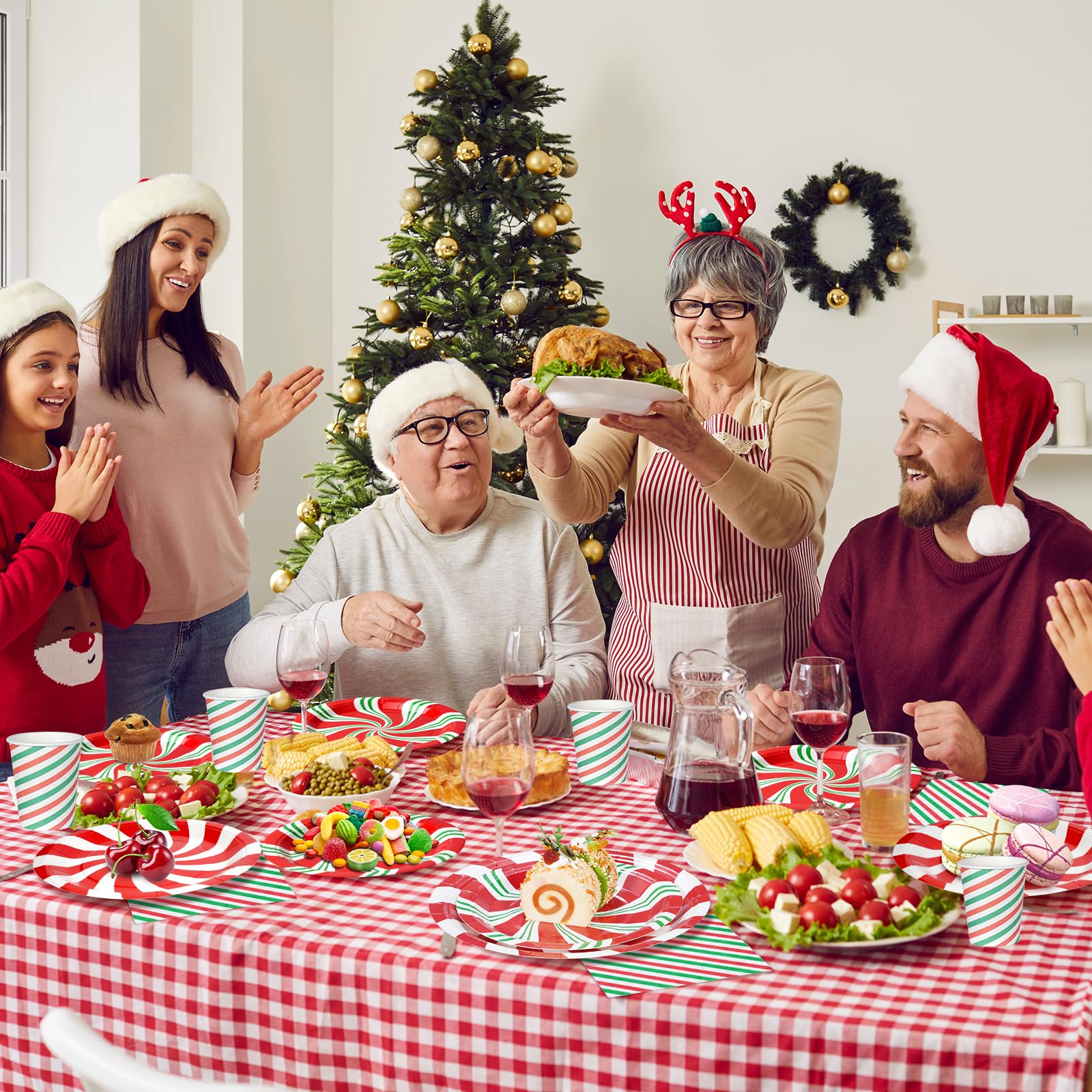 Candy Cane Party Plates Supplies,Christmas Disposable