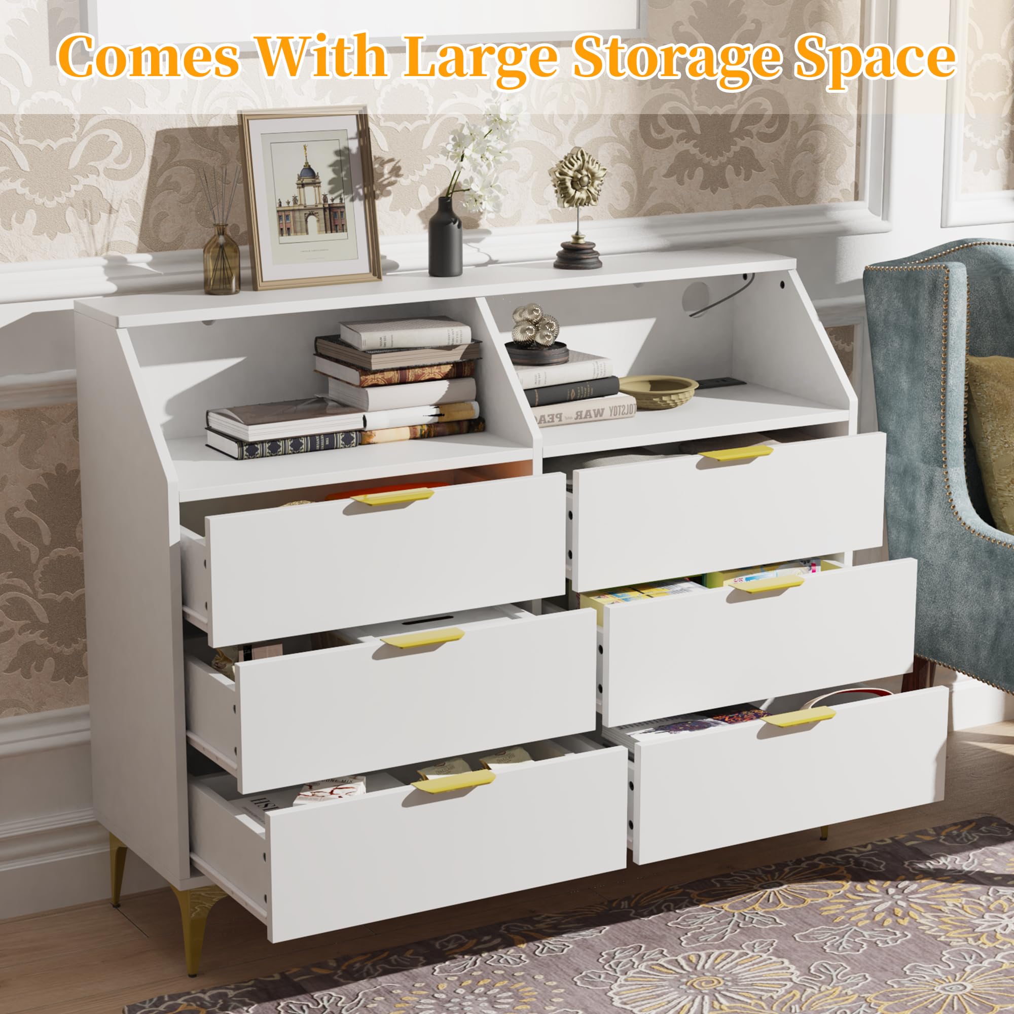 6 Drawer Dresser with Charging Station and LED Lights