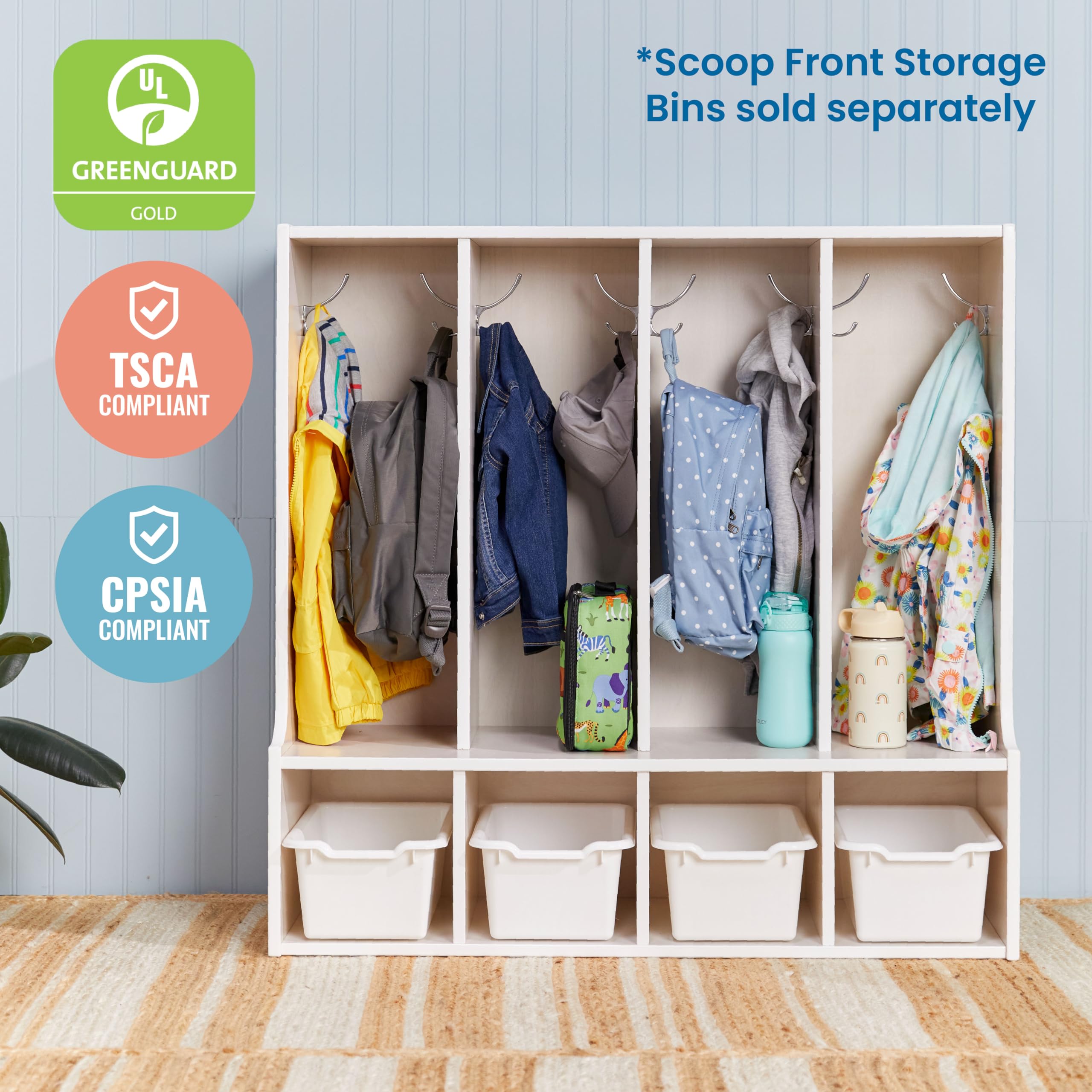 4-Section Toddler Coat Locker with Bench