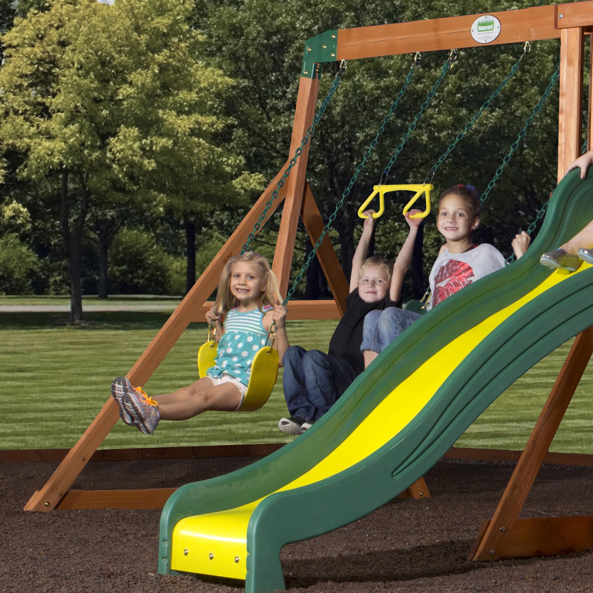 Cedar Wood Swing Set with Clubhouse and Wave Slide