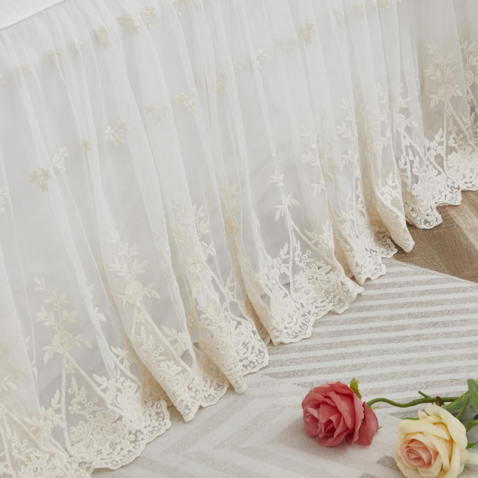 Brandream Lace Bed Skirt Boho Bohemian Girl Baby Nursery Crib Bed Skirt Dust Ruffle - Solid Color Romantic Cream Off White Farmhouse Chic 100% Cotton Ruffle Excellent Quality