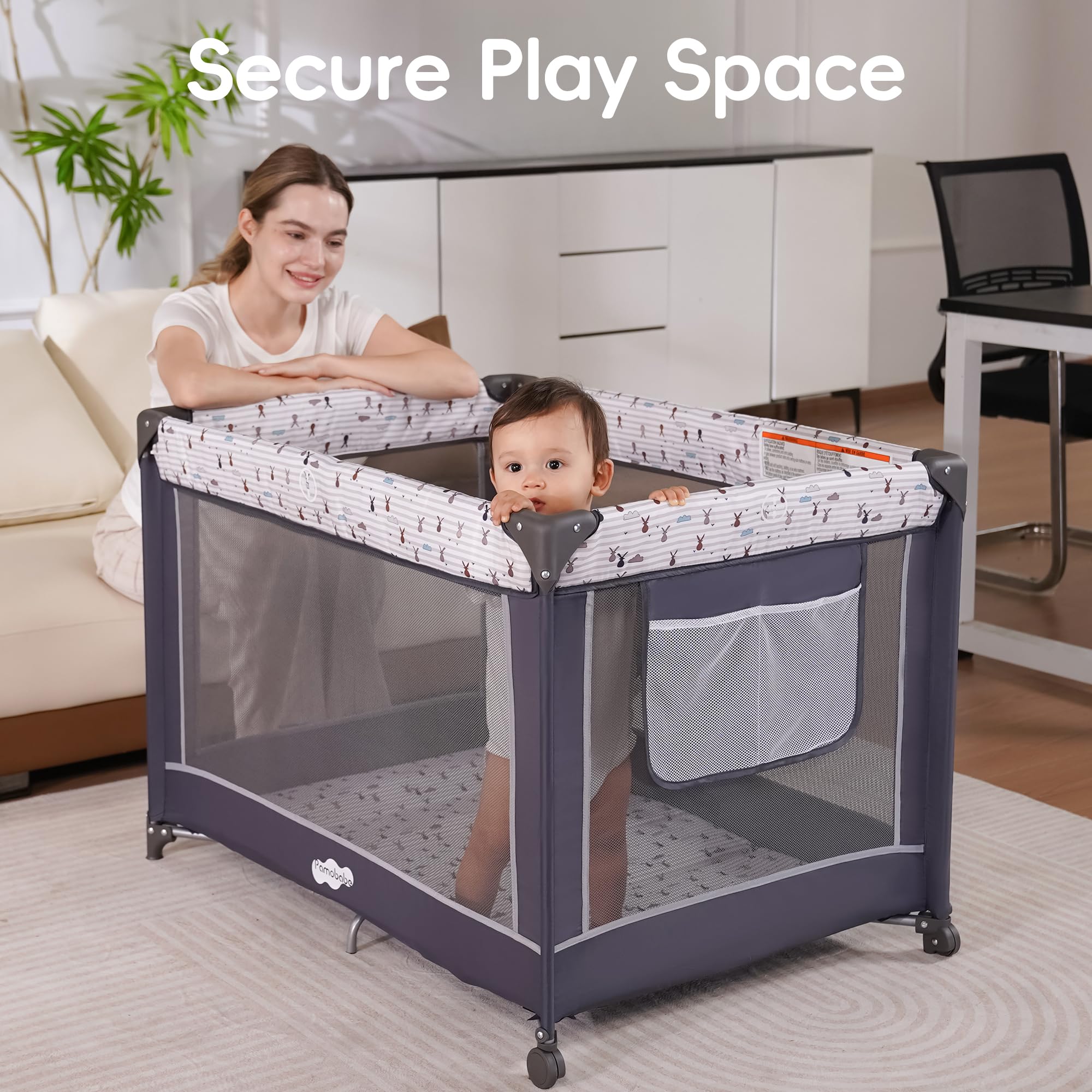 Portable Playard with Bassinet and Padded Mat