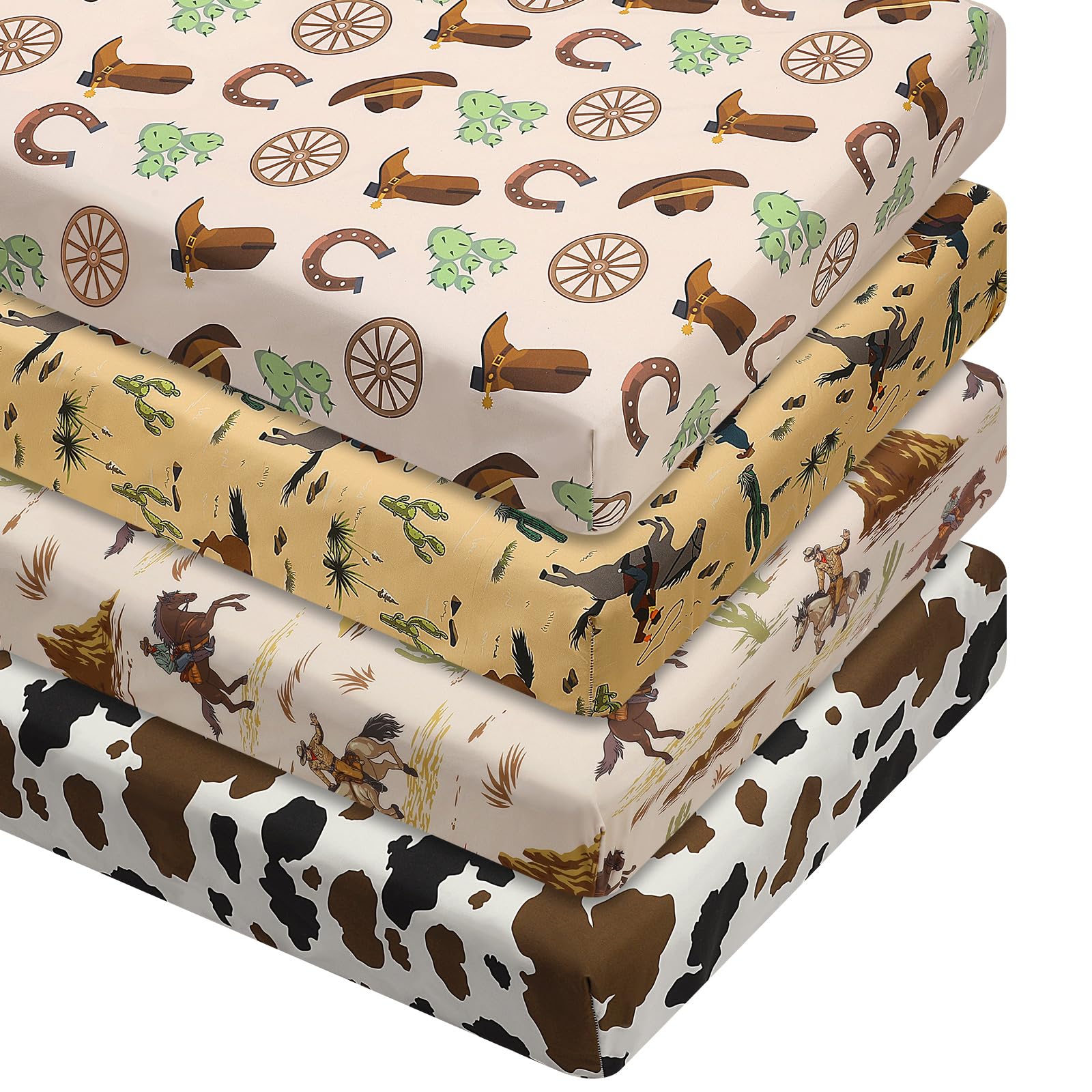 Western Cowboy Crib Sheet Set - 4 Piece Fitted Sheets for Standard Crib