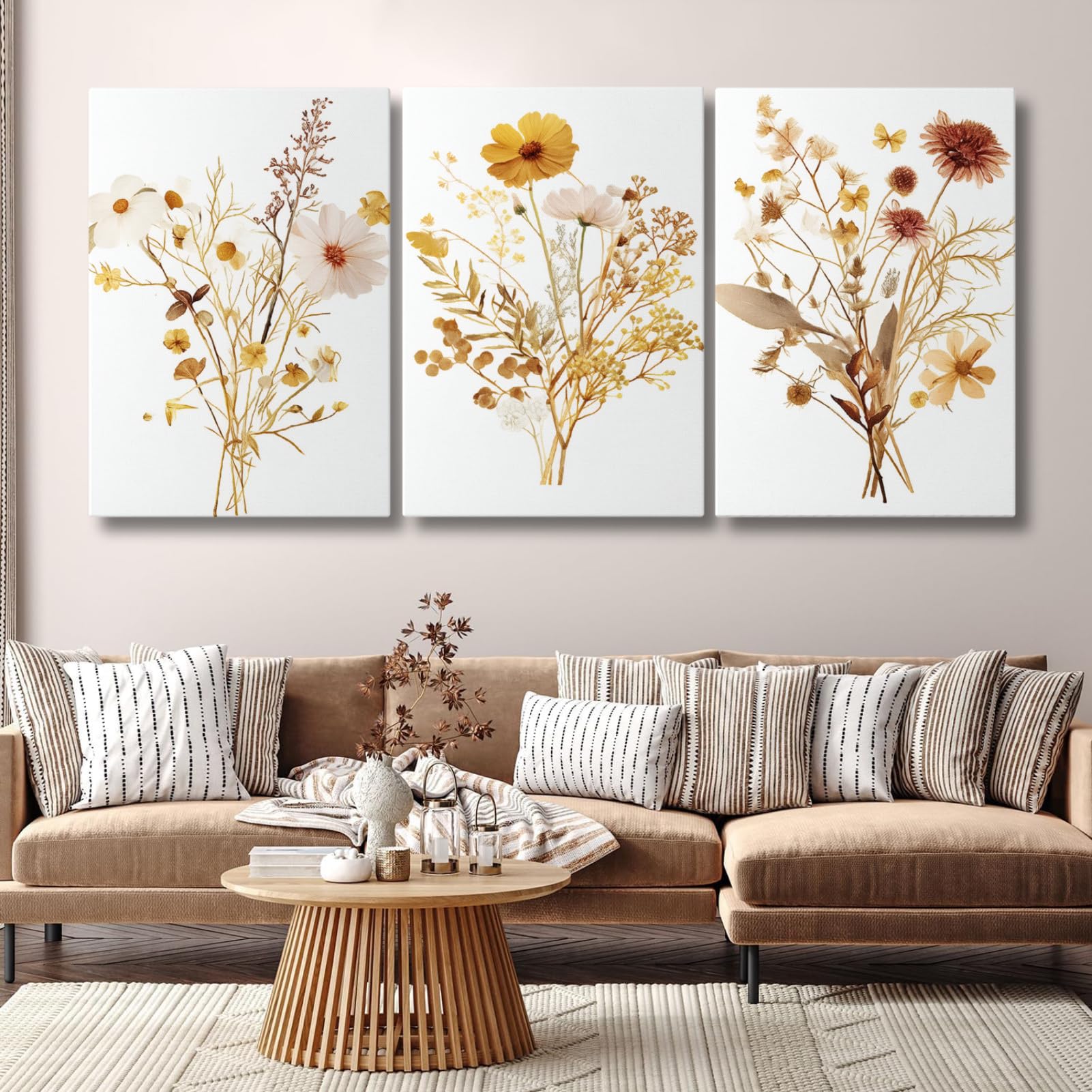 Wildflower Canvas Wall Art,Beige Wildflower Wall Decor,Flower