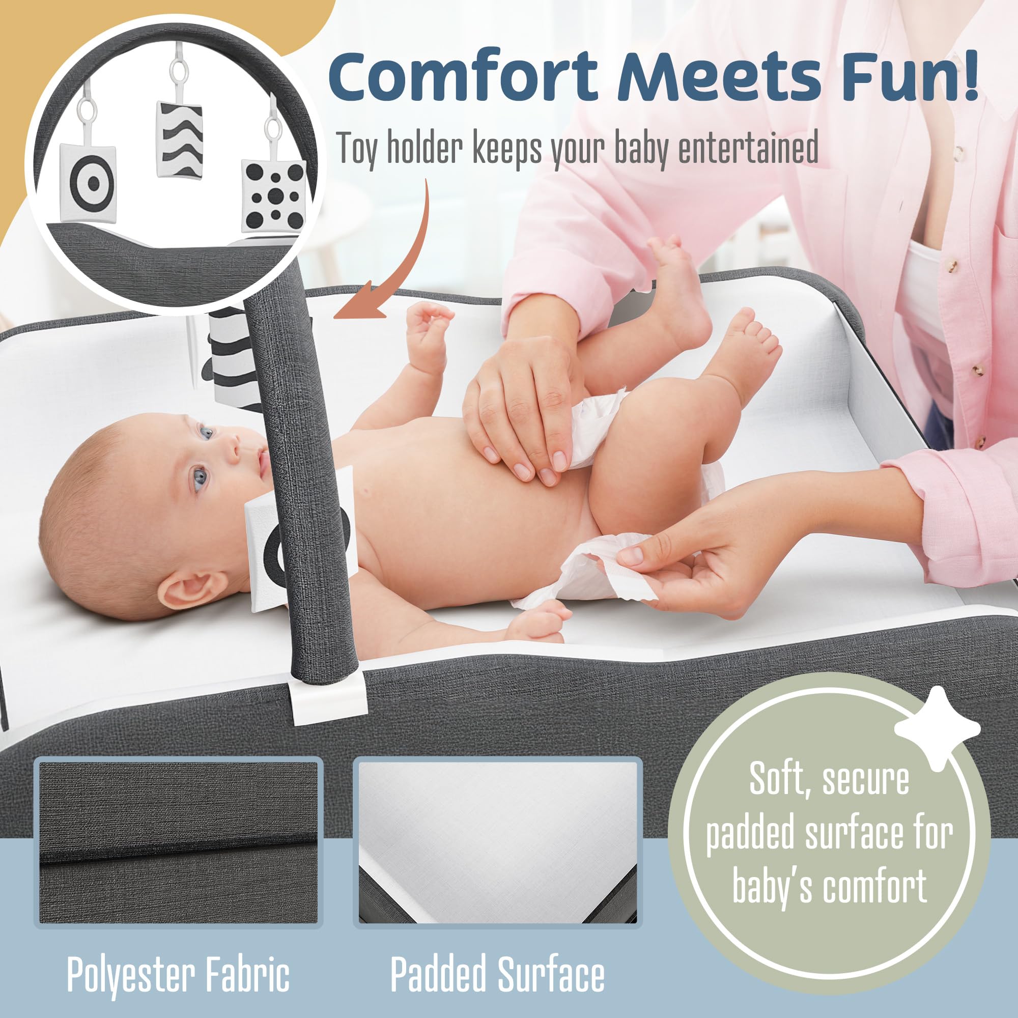 Baby Changing Table with Storage Baskets and Wheels