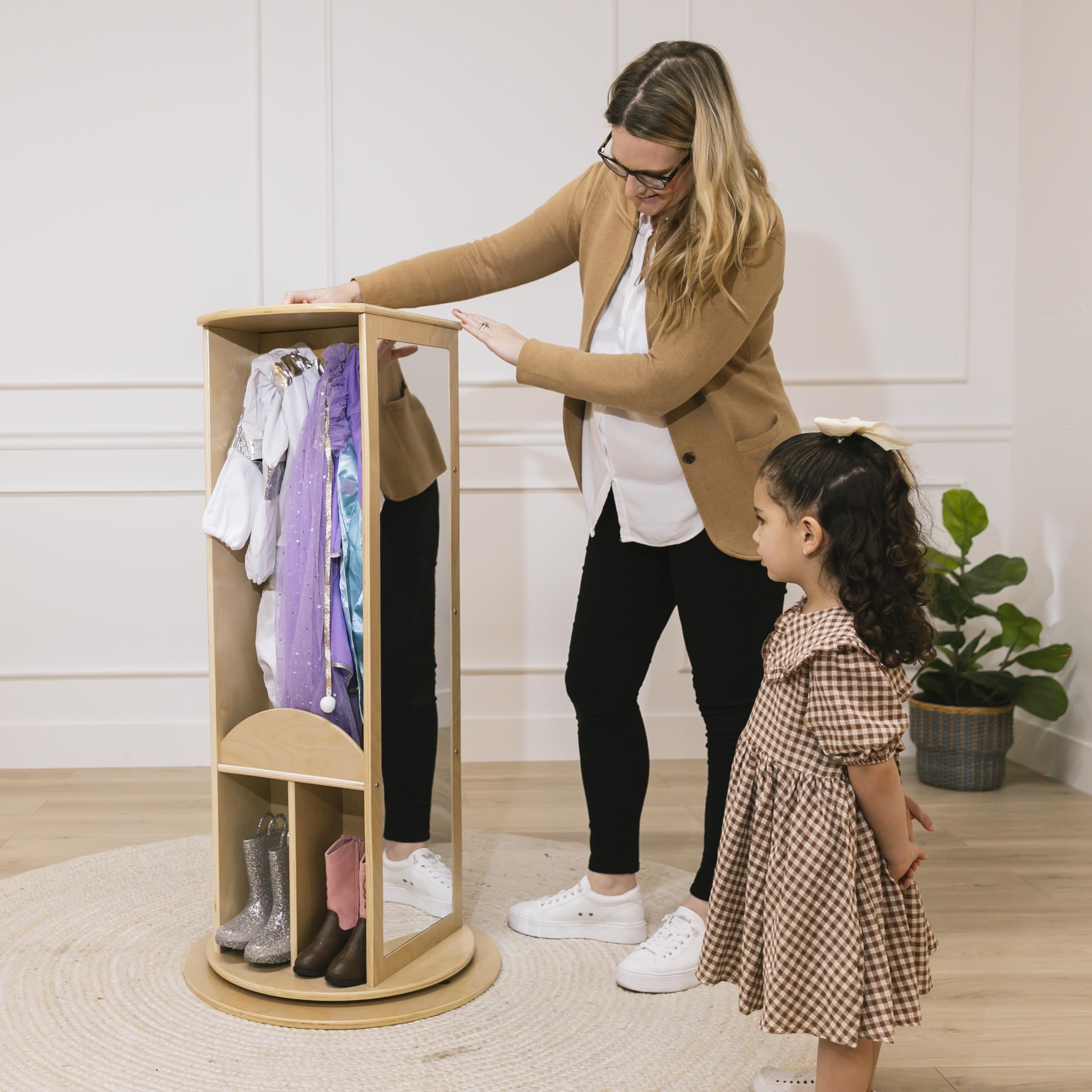 Rotating Dress-Up Carousel, Costume Organizer, Natural