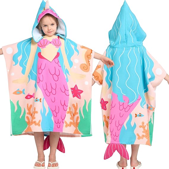 Kids Beach Towels with Hood for 3-10 Years Boys Girls Unicorn Hooded Toddler Bath