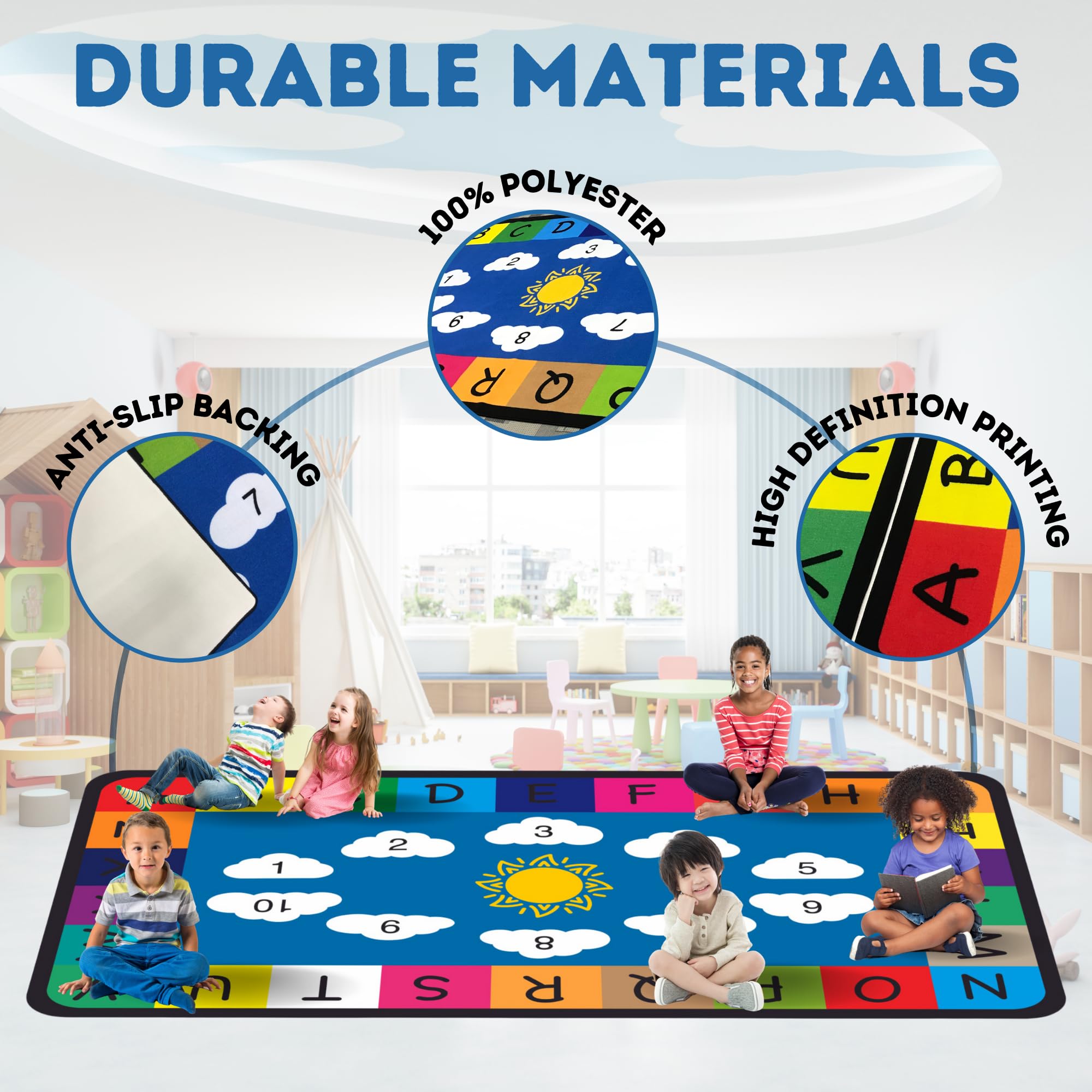 Classroom Rug for Kids - Education Classroom Carpet for Children - Colorful Seating