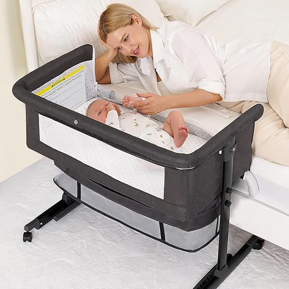 Baby Bassinet, 3 in 1 Bassinets Bedside Sleeper, Adjustable Height Bedside Sleeper