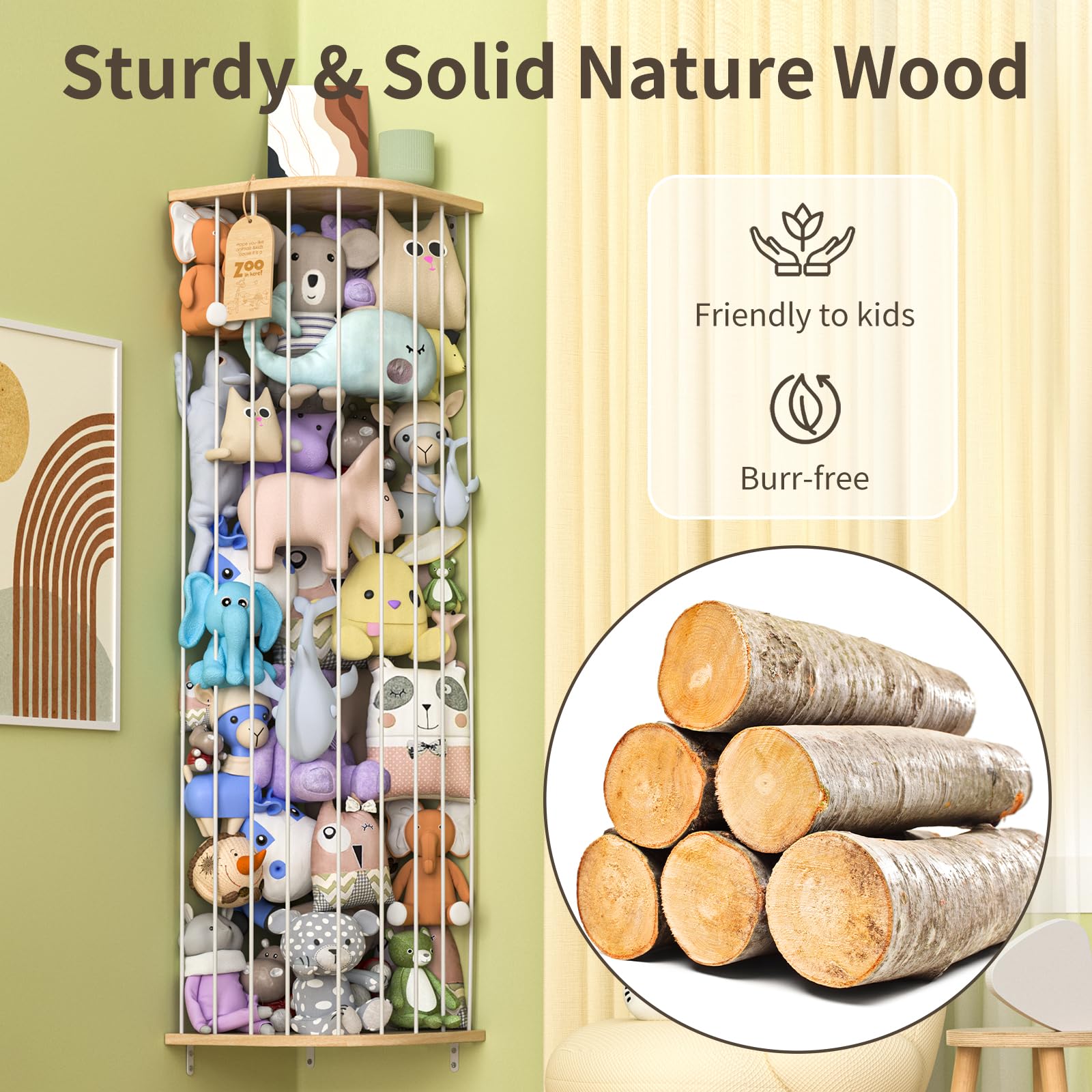 Corner Stuffed Animal Storage Shelf with Adjustable Height