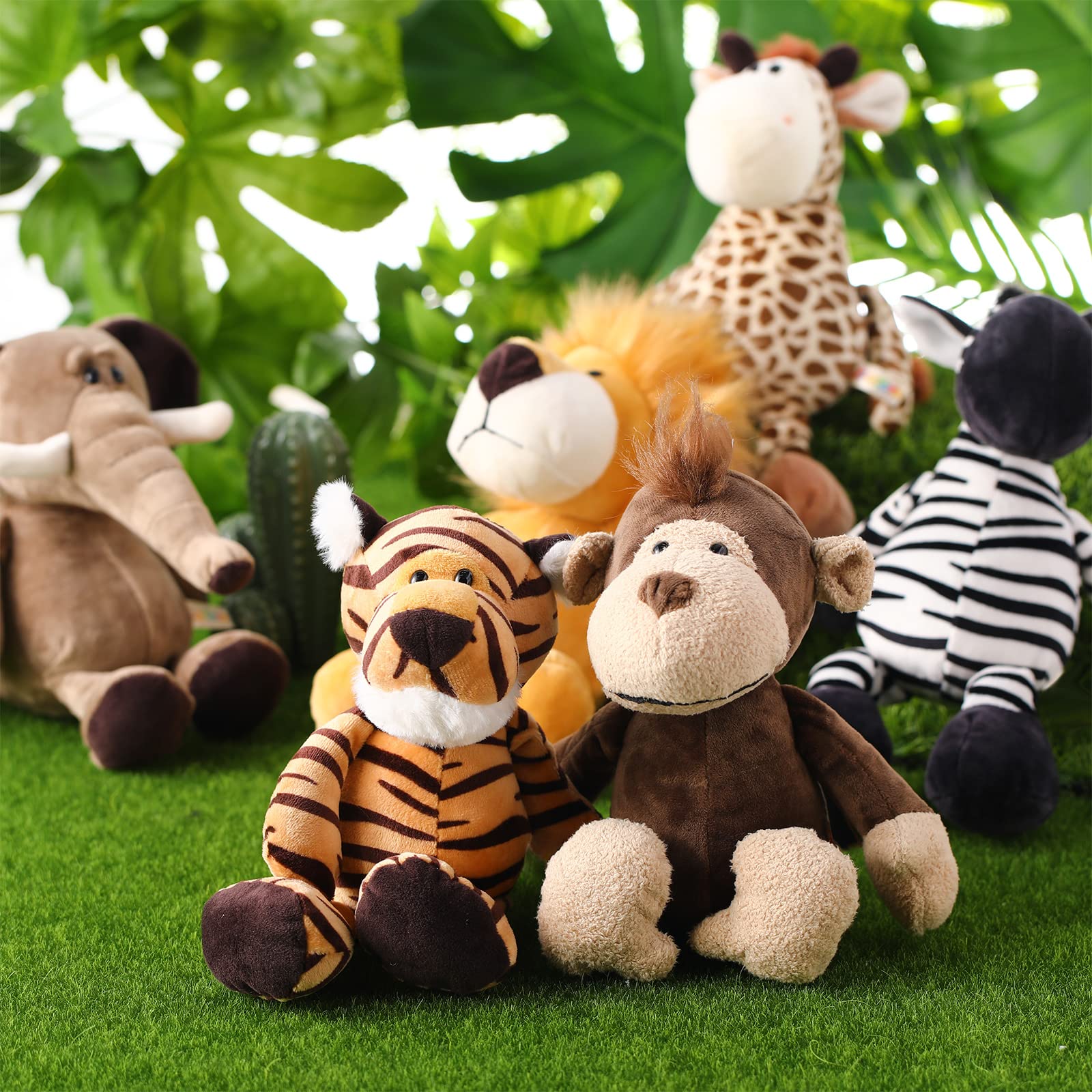 6 Pieces Safari Stuffed Animals Plush Jungle Animal Toys Set for Boys Girls