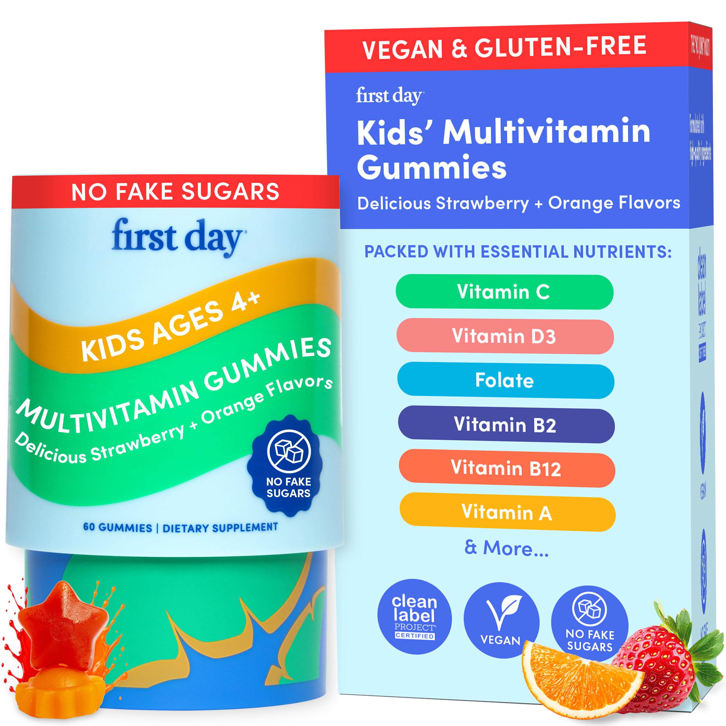 Kids Multivitamin Gummies Age 4+, Strawberry & Orange - Kids Vitamins