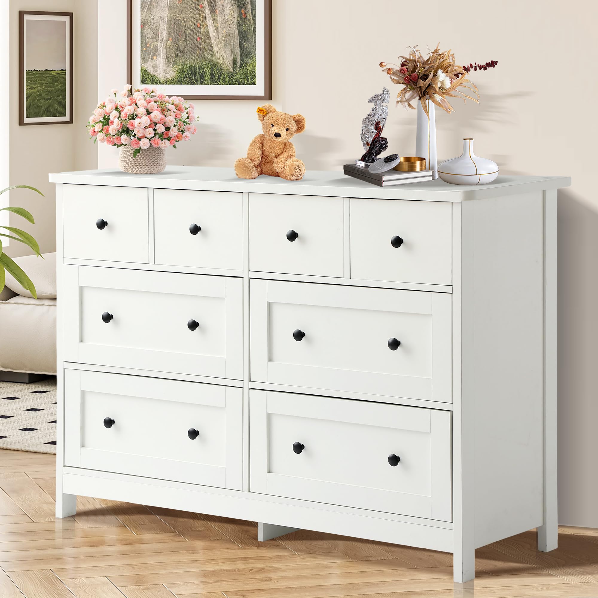 8 Drawer Wooden Dresser with Metal Knobs