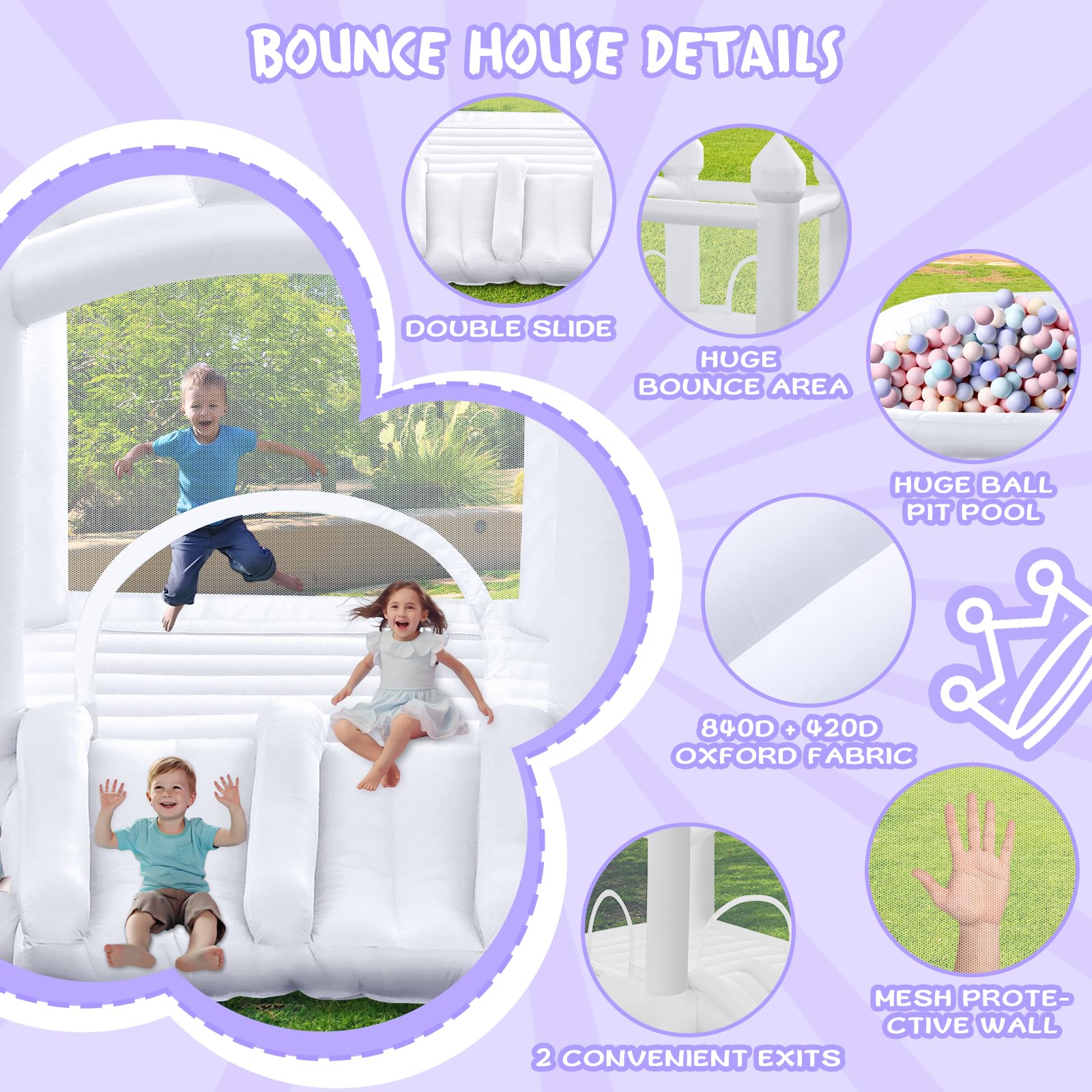 White Inflatable Bounce House with Double Slide and Ball Pit