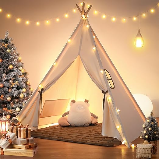 Tent for Kids with Light & Mat, Toddler Tents Indoor Play Tent Playhouse