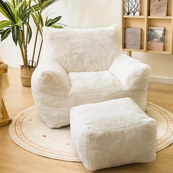Bean Bag Chair with Ottoman, Armrest Bean Bag Chairs with Filler