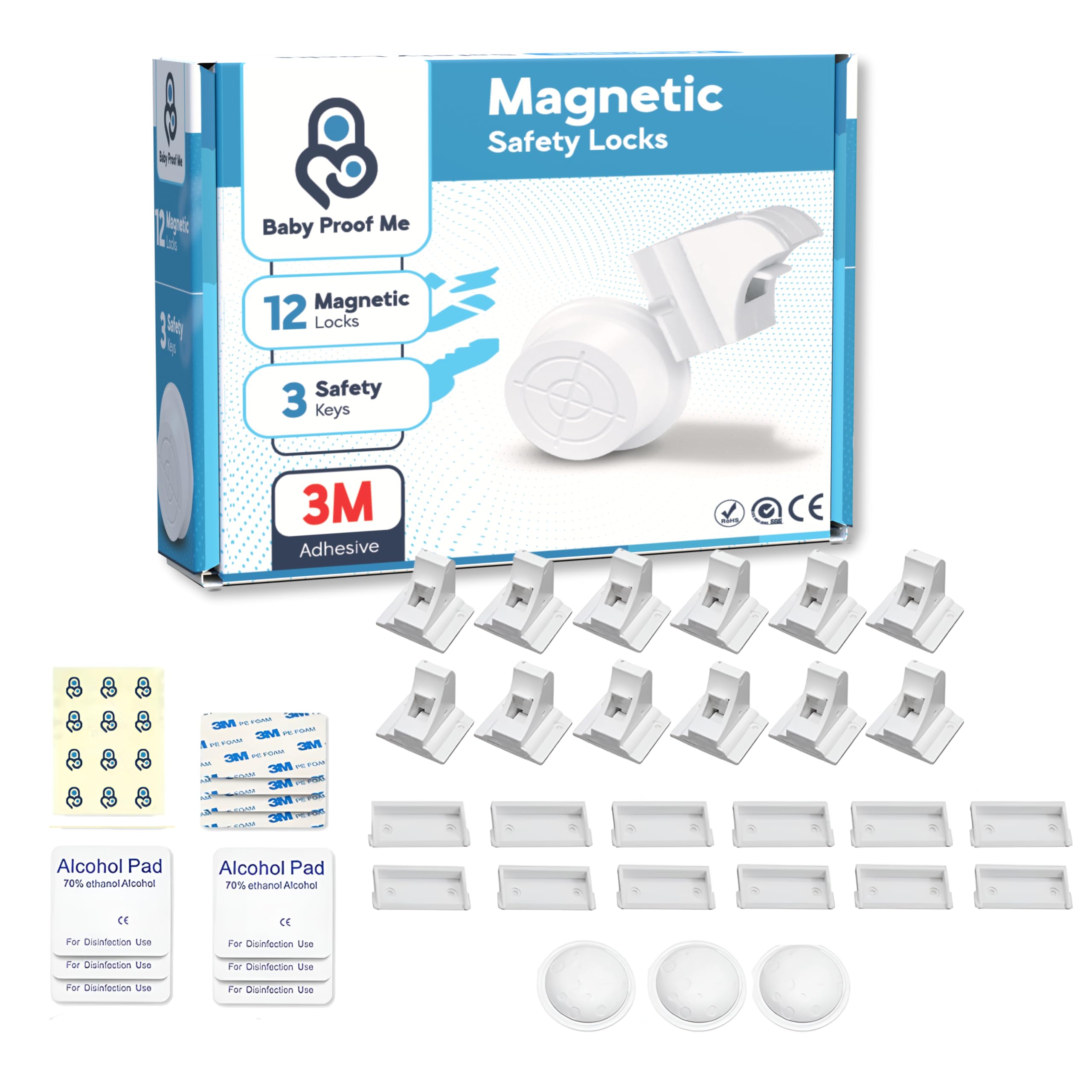 ME Pack of 12 Magnetic Cabinet Locks for Child Safety with 3 Keys