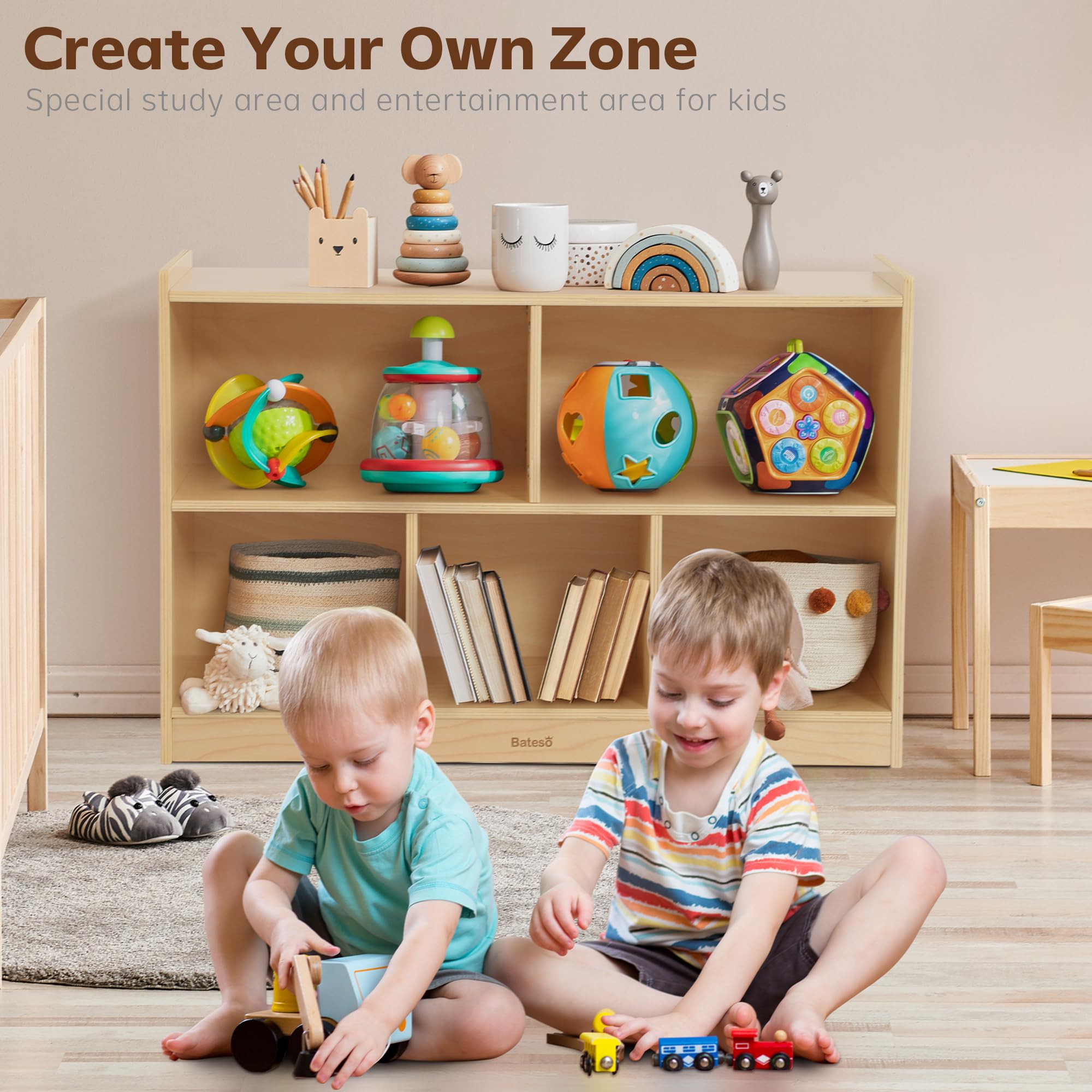 5-Section Wooden Kids Bookshelf Storage Organizer