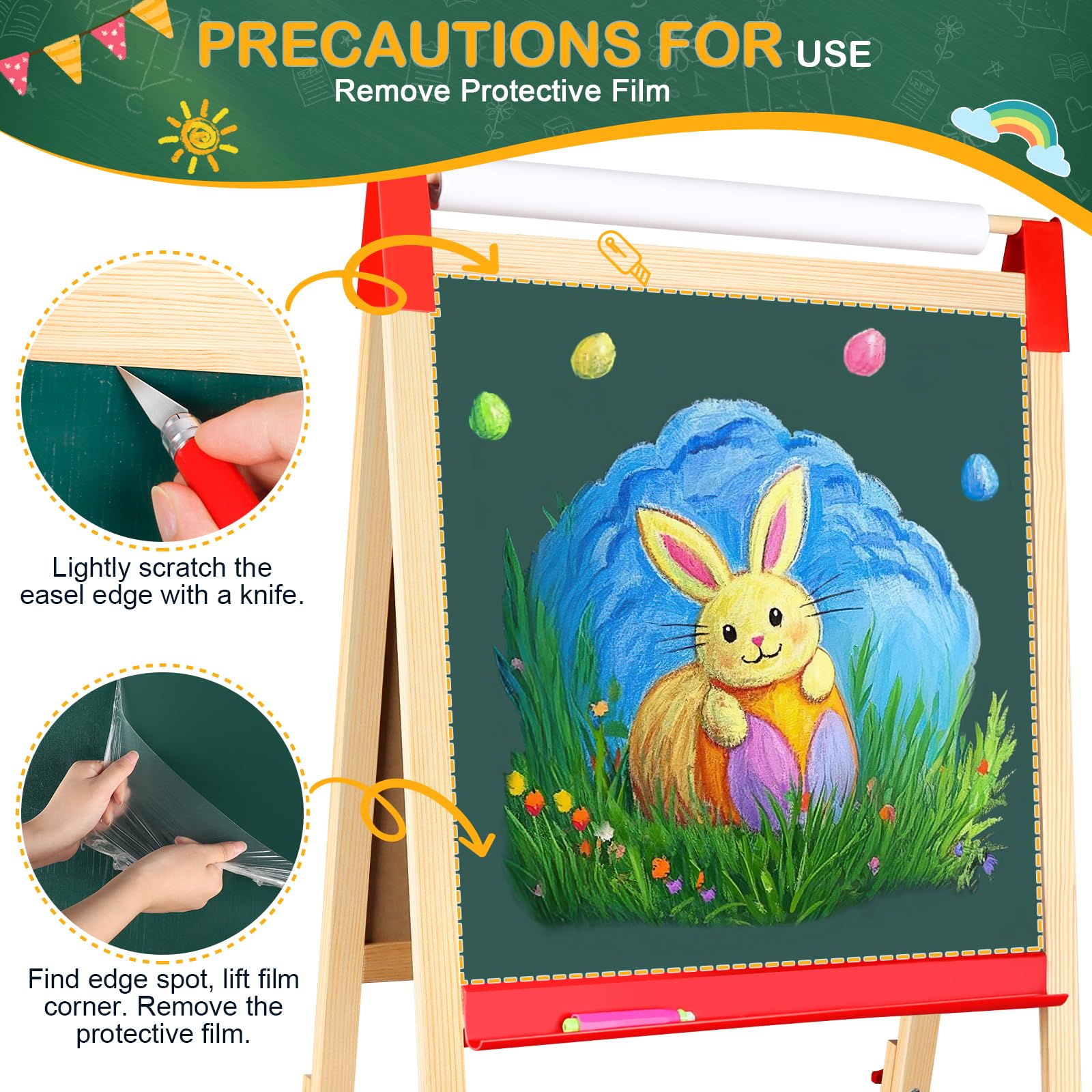 Easel for Kids,3 in 1 Adjustable Kids Art Drawing Easel Set,130+ Art Supplies,Wooden Double Sided Magnetic Chalkboard and White Board with Paper Roll,Painting for Aged 2-4,5-7,8-12