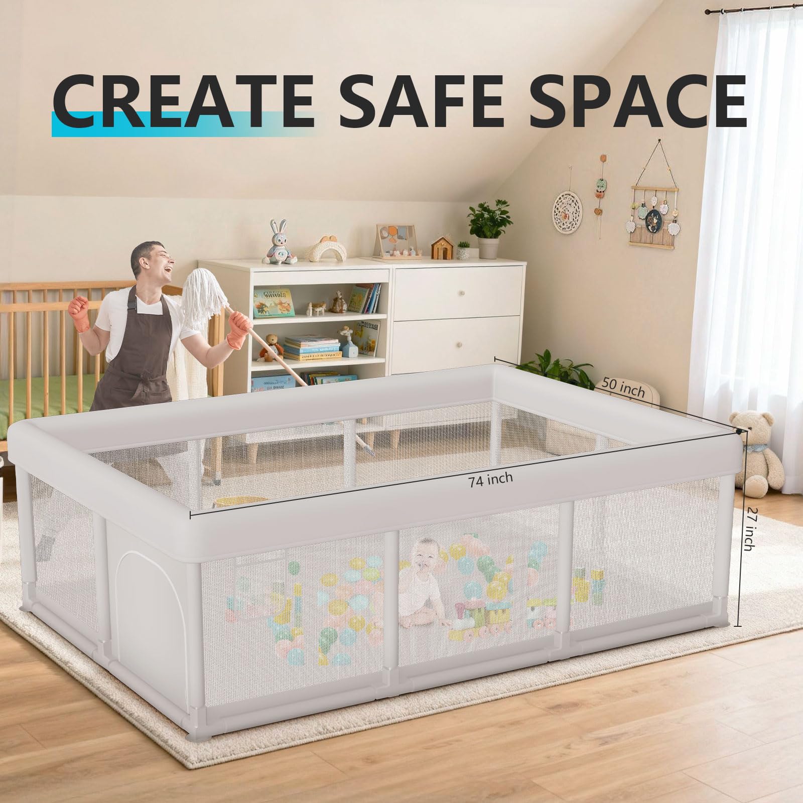 Baby Playpen Safety Gate Mesh Play Yard