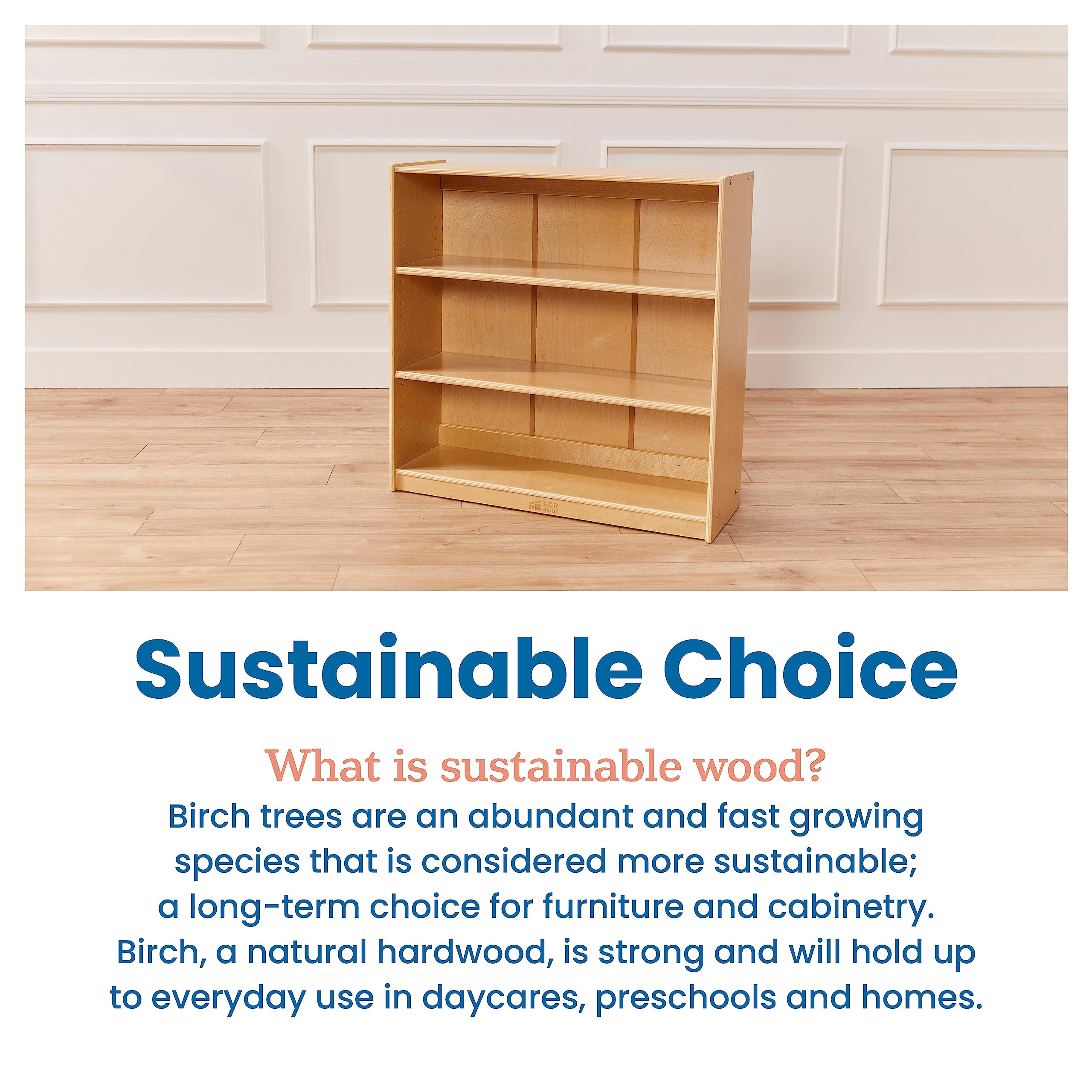 Wooden Bookcase with Adjustable Shelves for Kids
