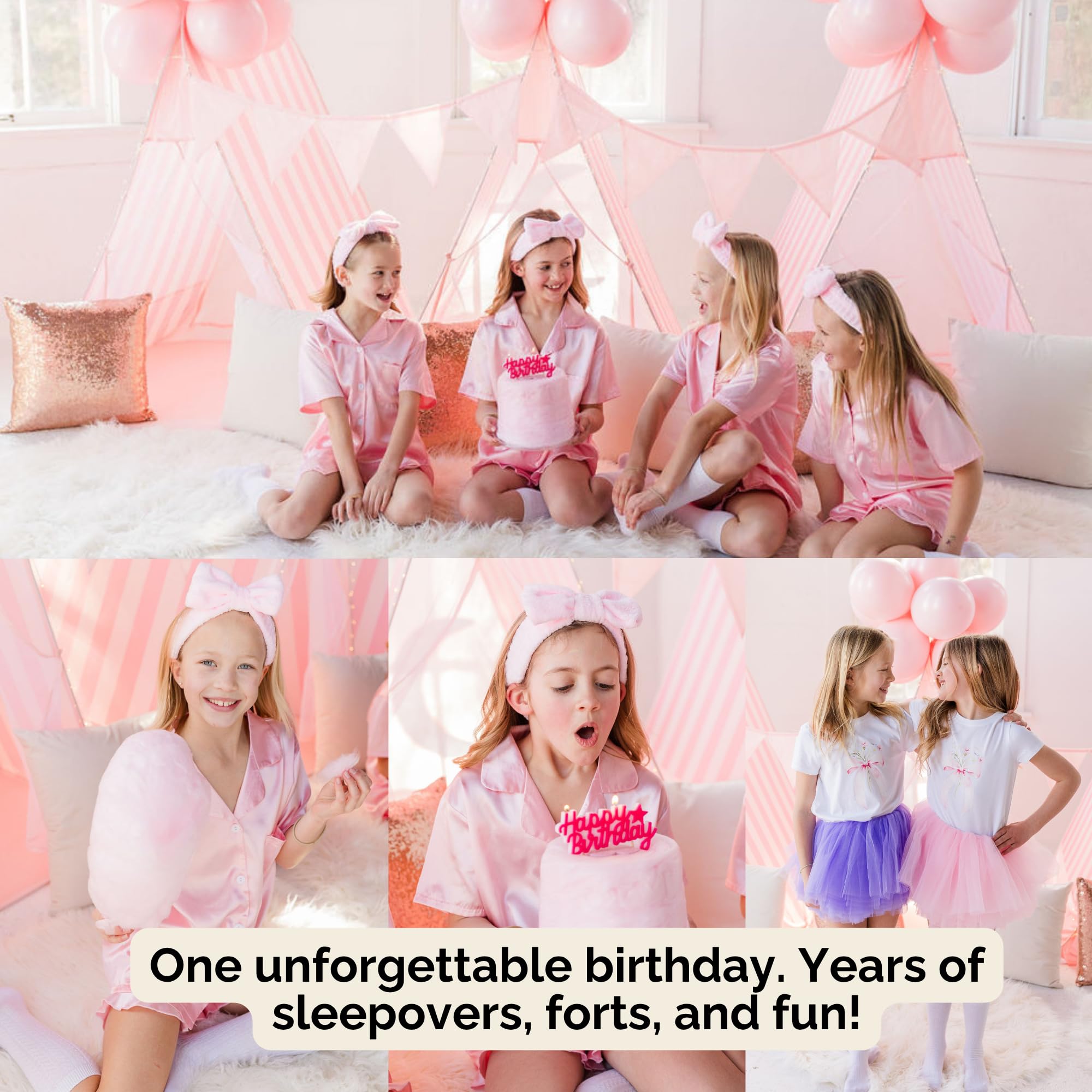 Modern Dreamers Sleepover Teepee Tent Kit for Kids – Indoor & Outdoor Use – Instant Setup, Fairy Lights, and Decorations for Slumber Parties, Backyard Parties, Glamping, and Birthday Events (Pink)