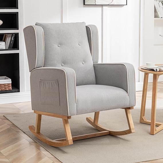 Chair,Rocking Chairs with Side Pocket for Nursery, Upholstered High
