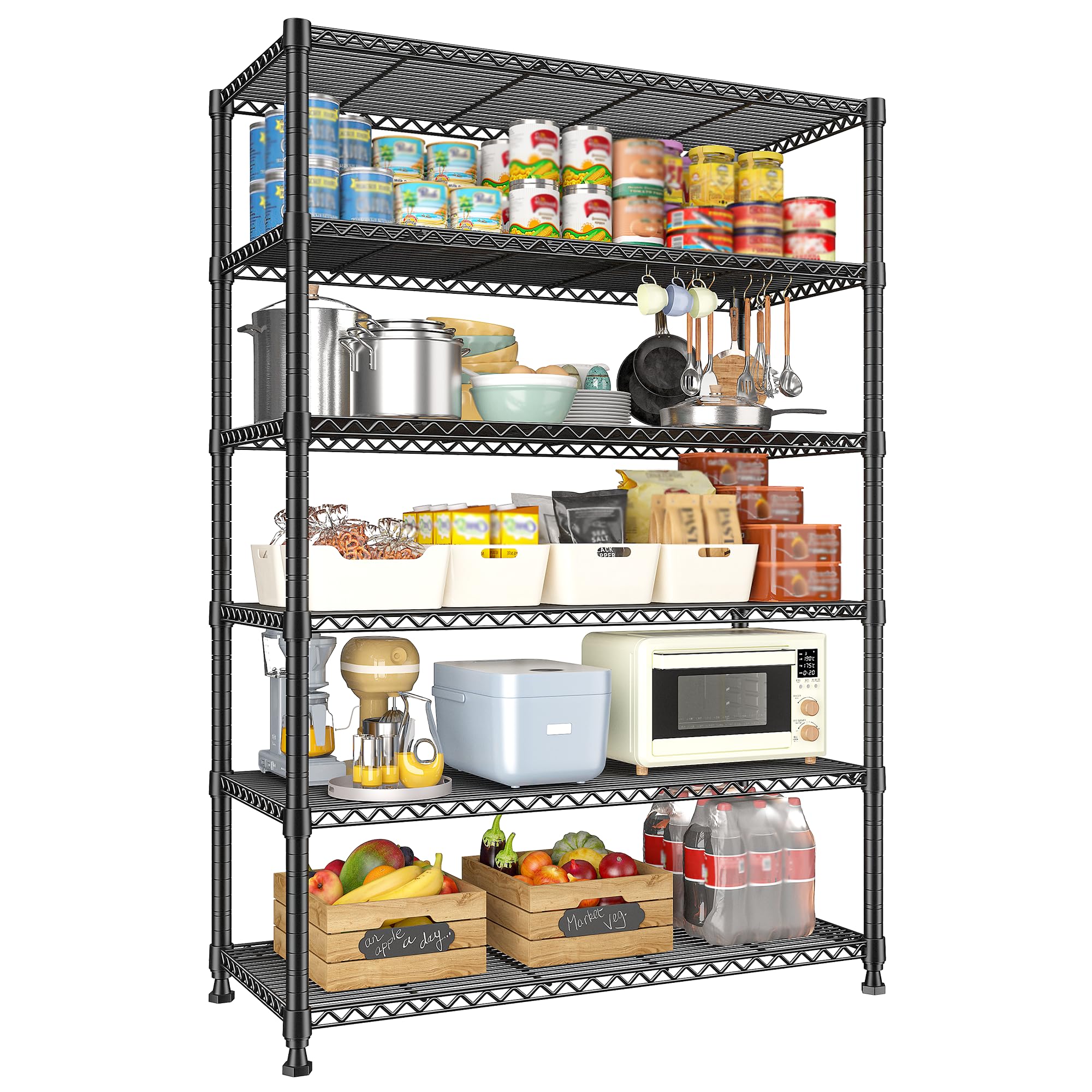 75" H Metal Shelving 6 Tier Storage Shelf Adjustable Kitchen