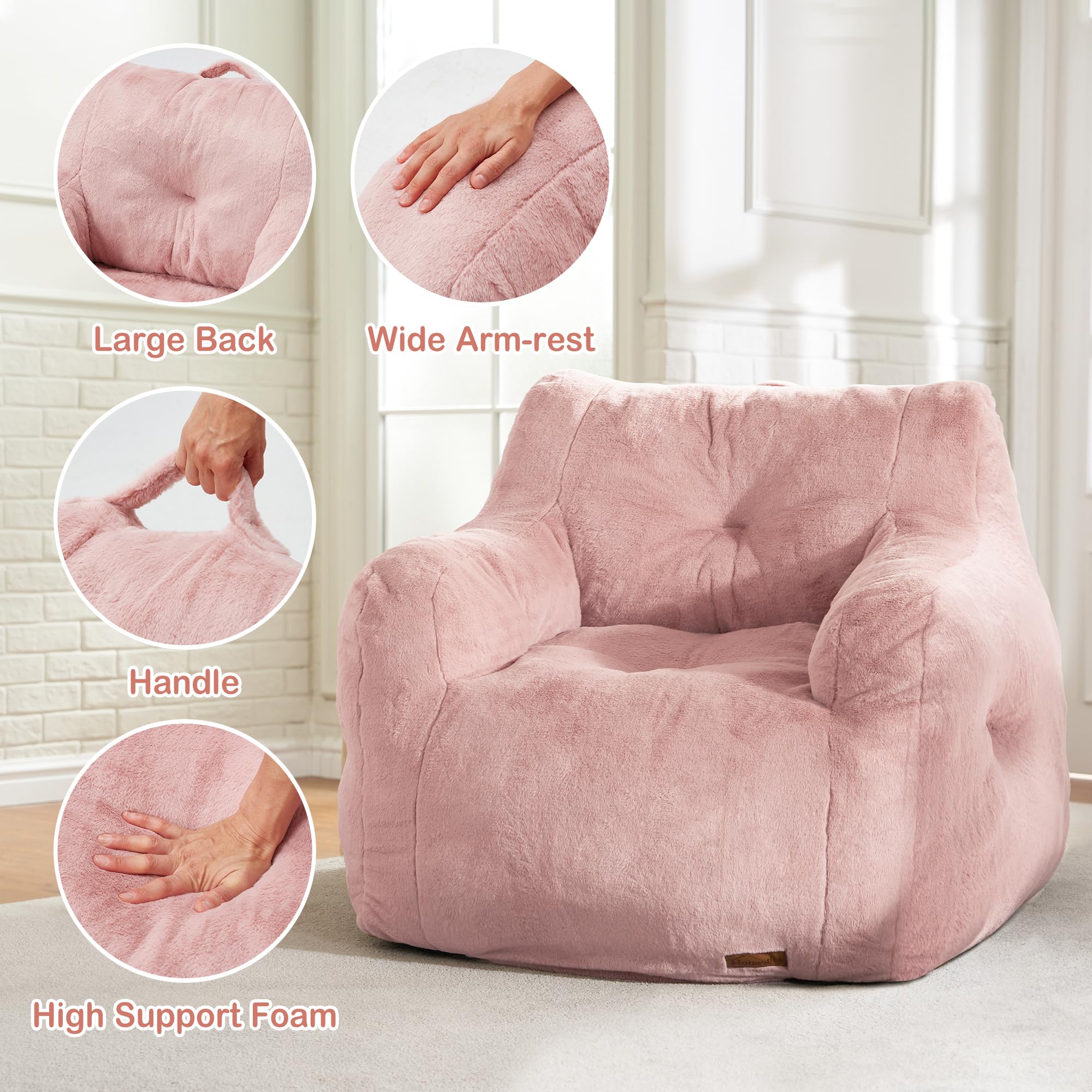 Small Pink Furry Bean Bag Chair with Arms