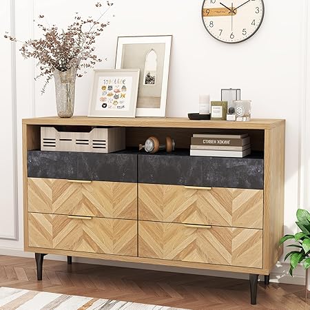 Fluted 6 Drawers Dresser for Bedroom, Modern Minimalist Style