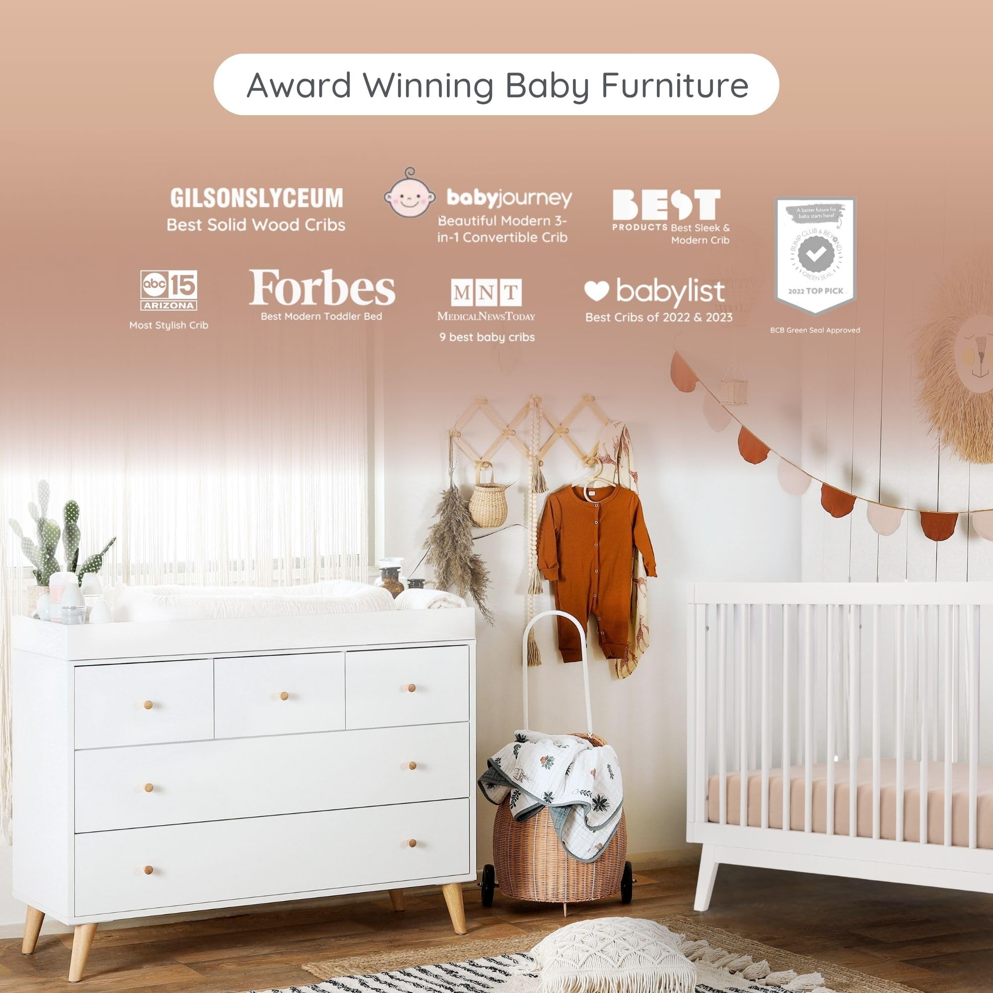 3-in-1 Convertible Crib and 5-Drawer Dresser Set
