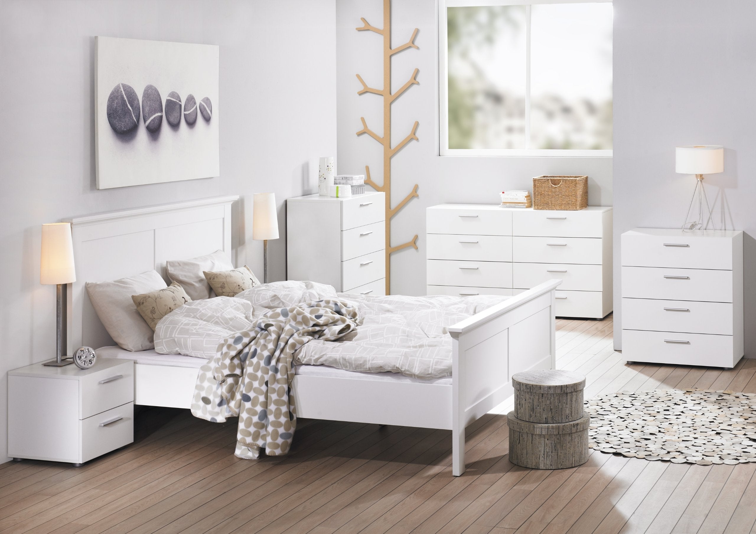 2-Drawer White Nightstand with Metal Runners