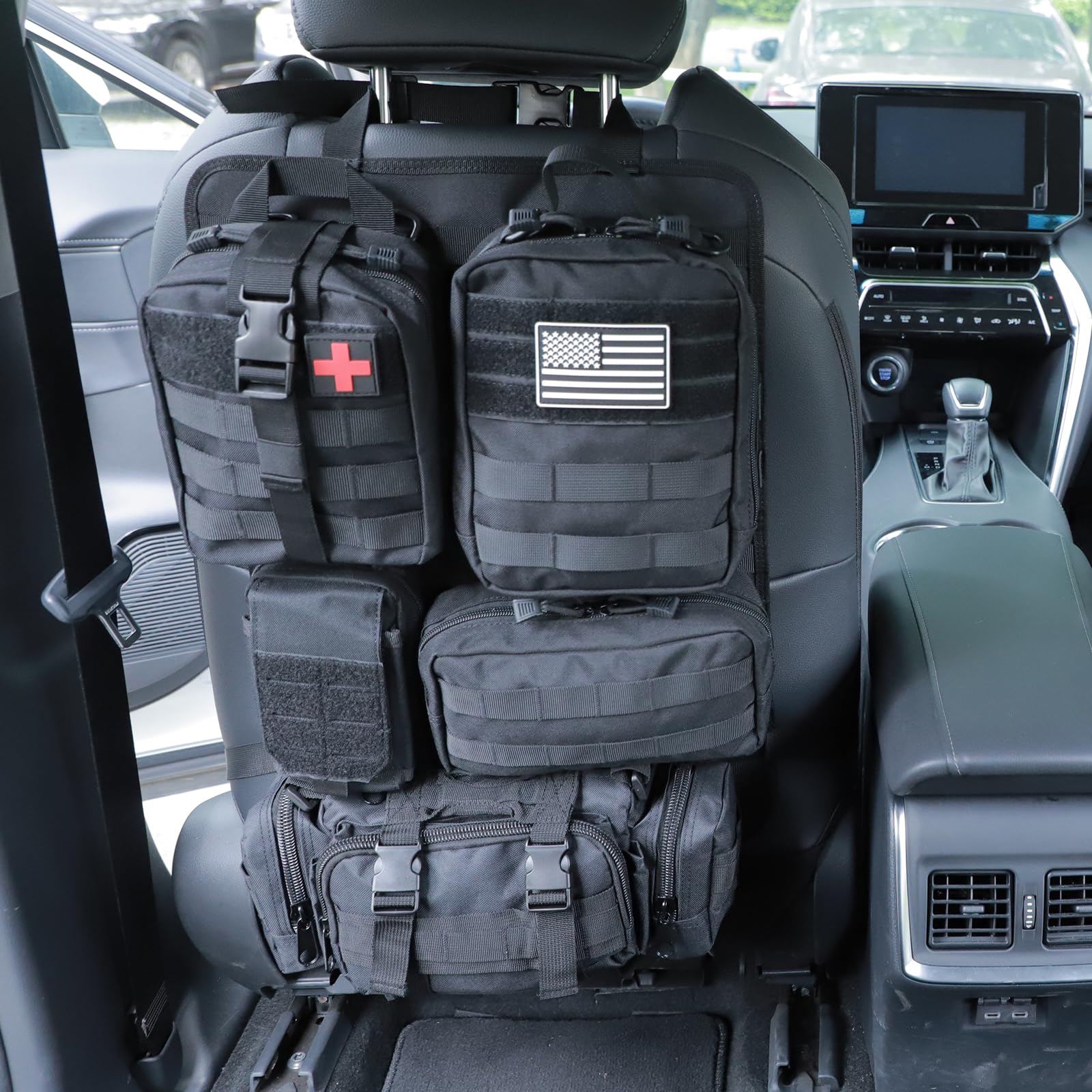 Tactical Car Seat Back Organizer Hanger Bag with 5 Detachable Molle Pouch