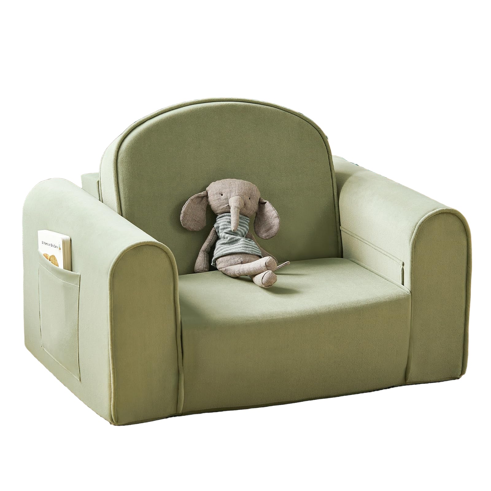 2-in-1 Foldable Kids Couch with Pockets – Soft Thick Toddler Sofa