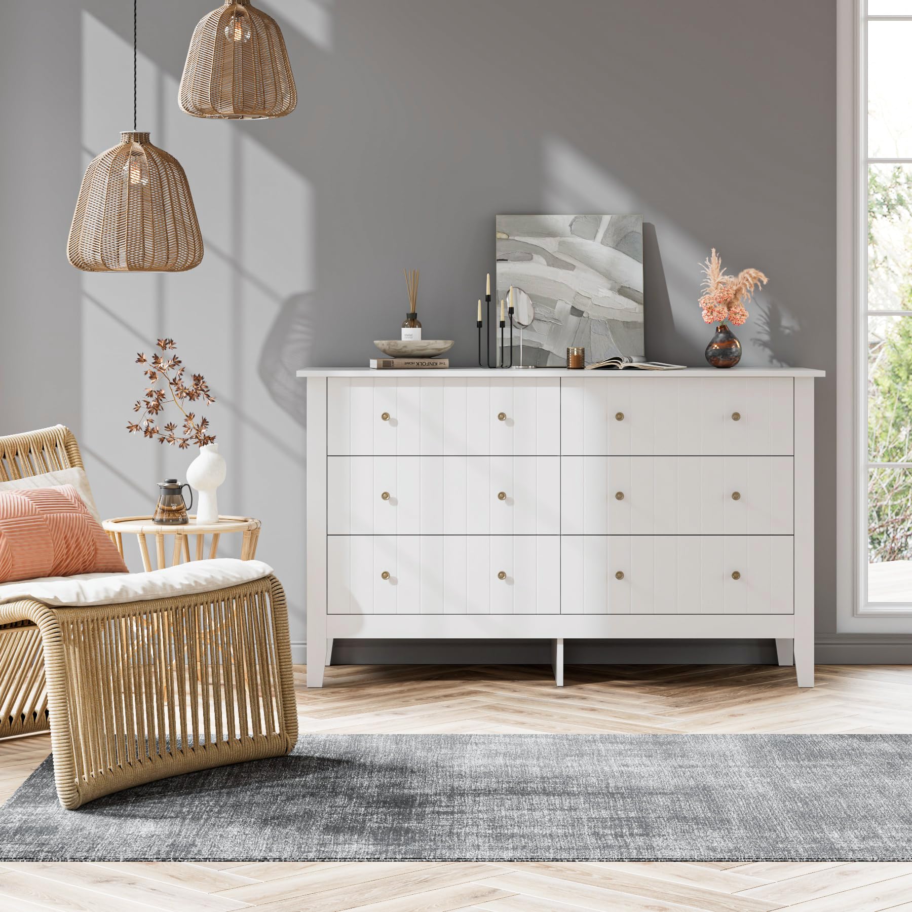 6 Drawer White Dresser with Deep Storage