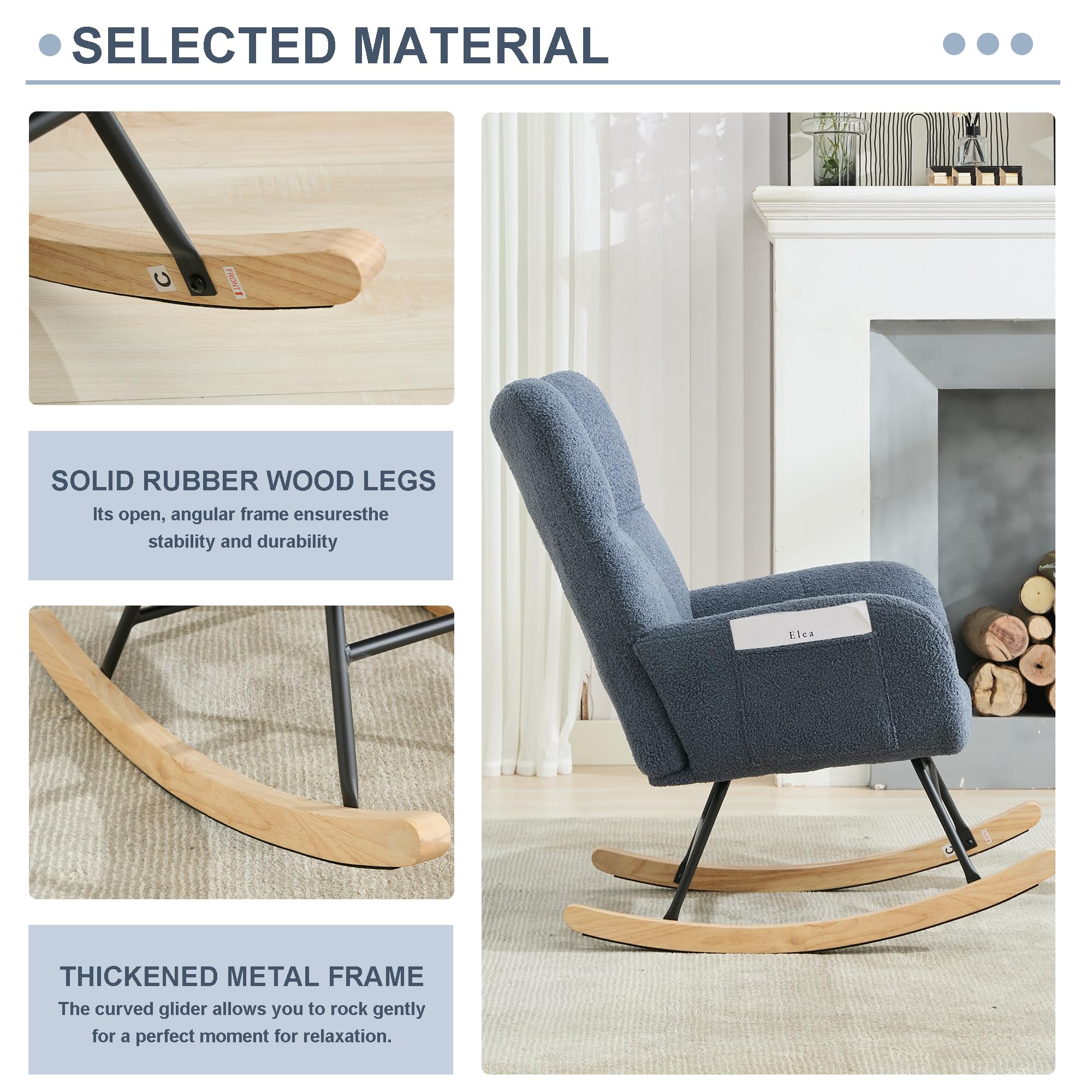 Teddy Upholstered Rocking Chair with High Backrest