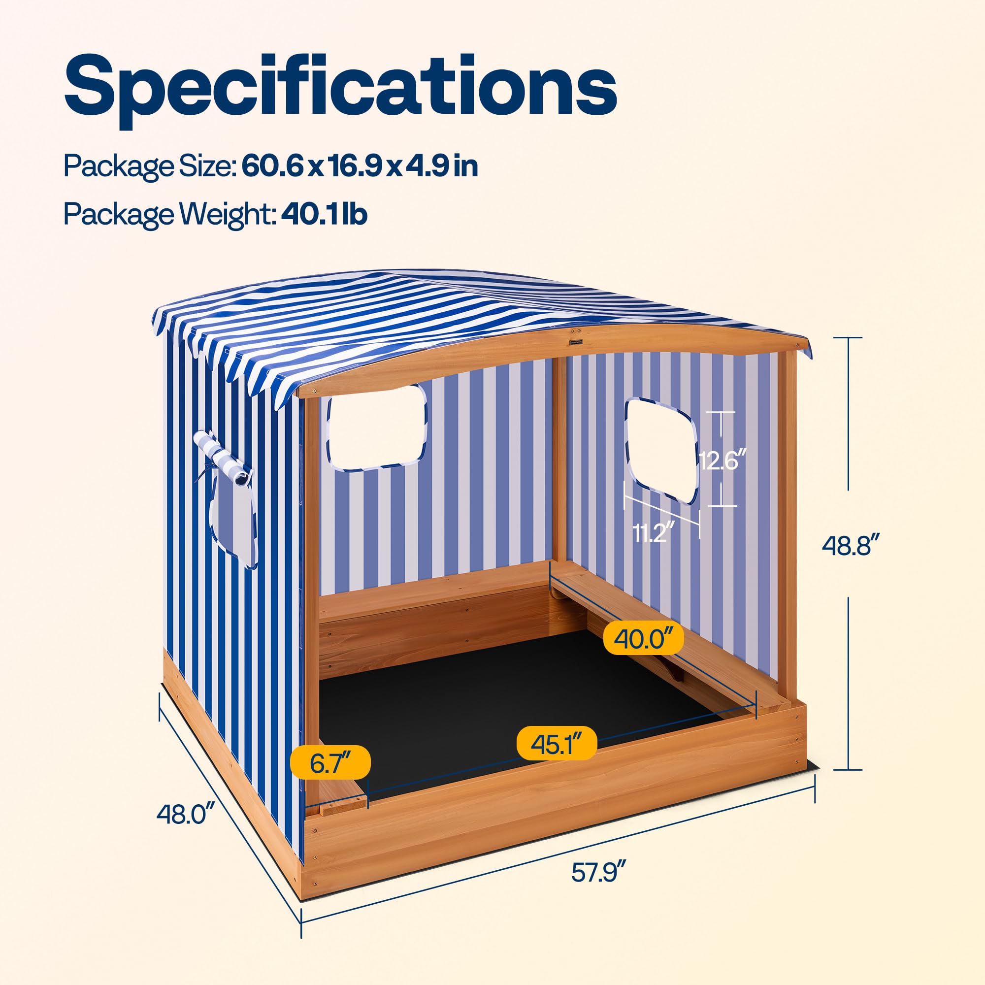 Fir Wood Sandbox with UV-Blocking Canopy and Benches