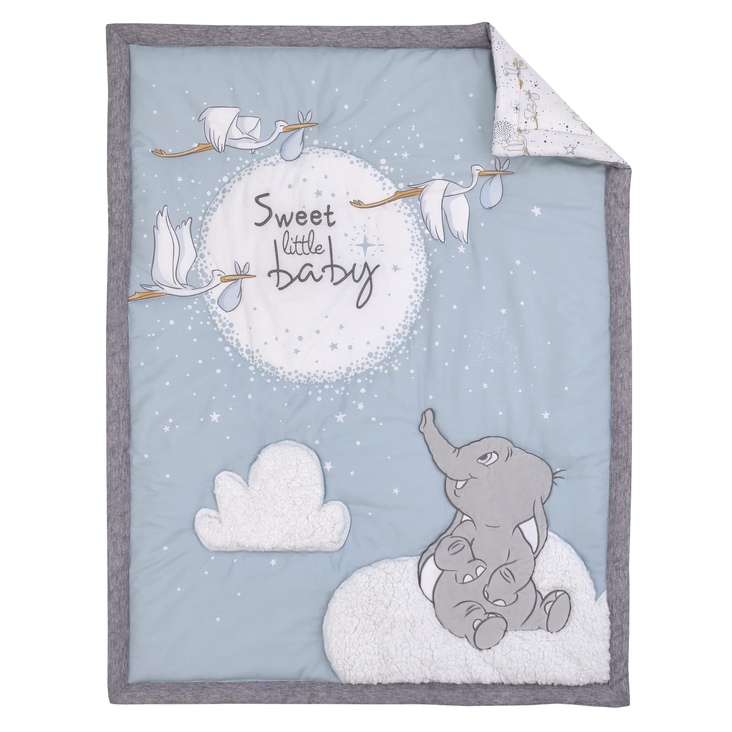 Disney Dumbo Sweet Little Baby Light Blue, Gray, and White Storks, Stars