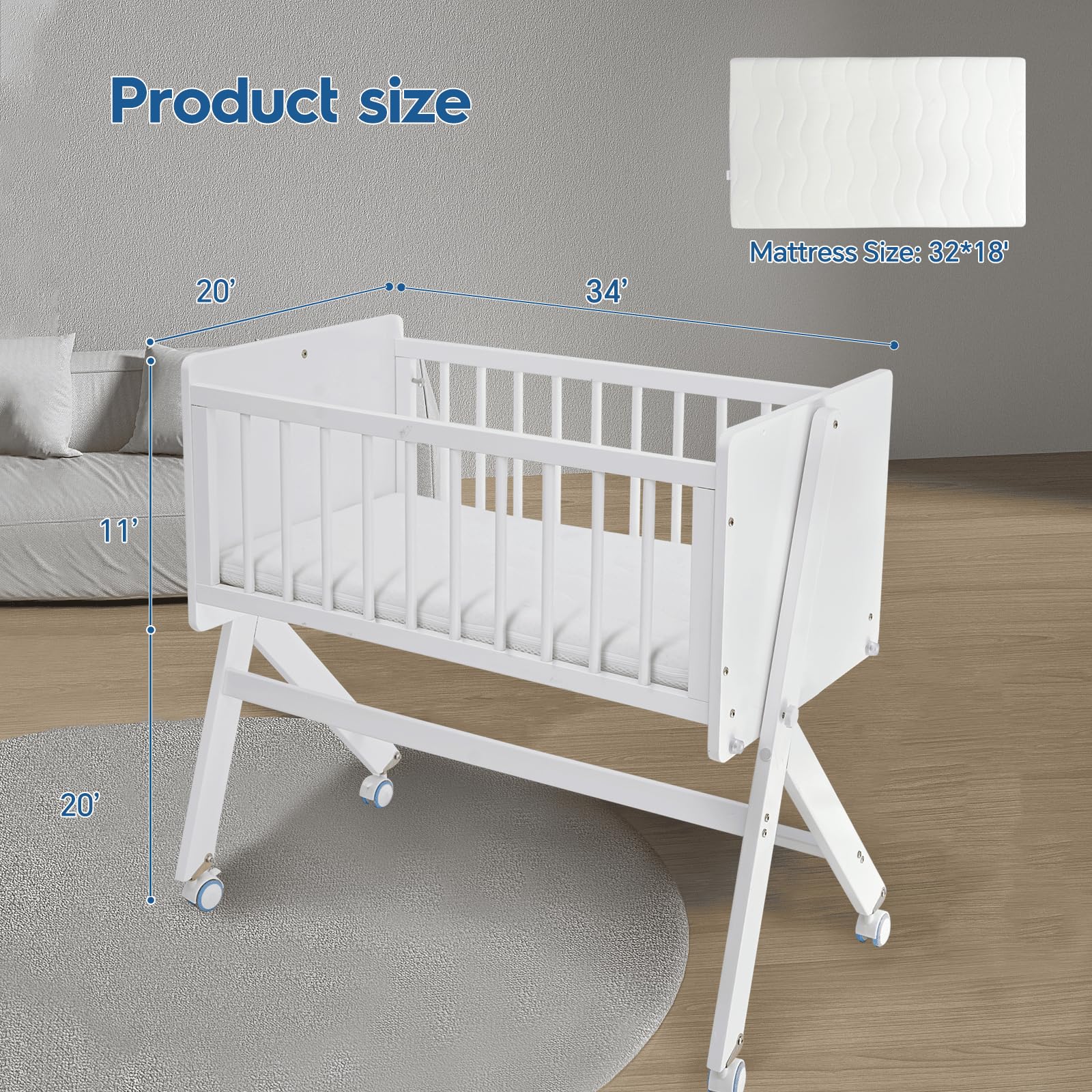 Wood Bedside Bassinet with Rocking Function