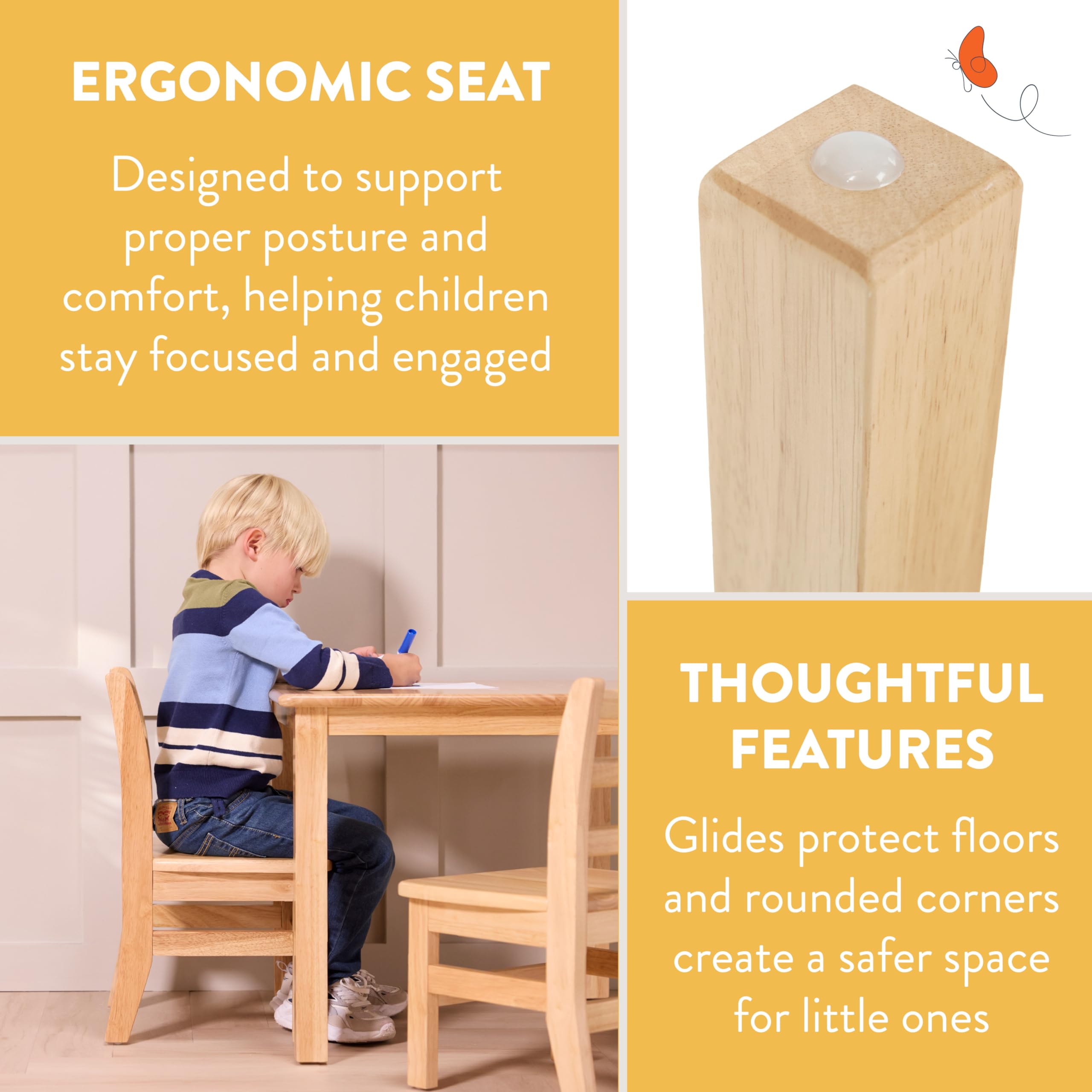 Kids Square Wood Table and Chair Set Natural 3-Piece